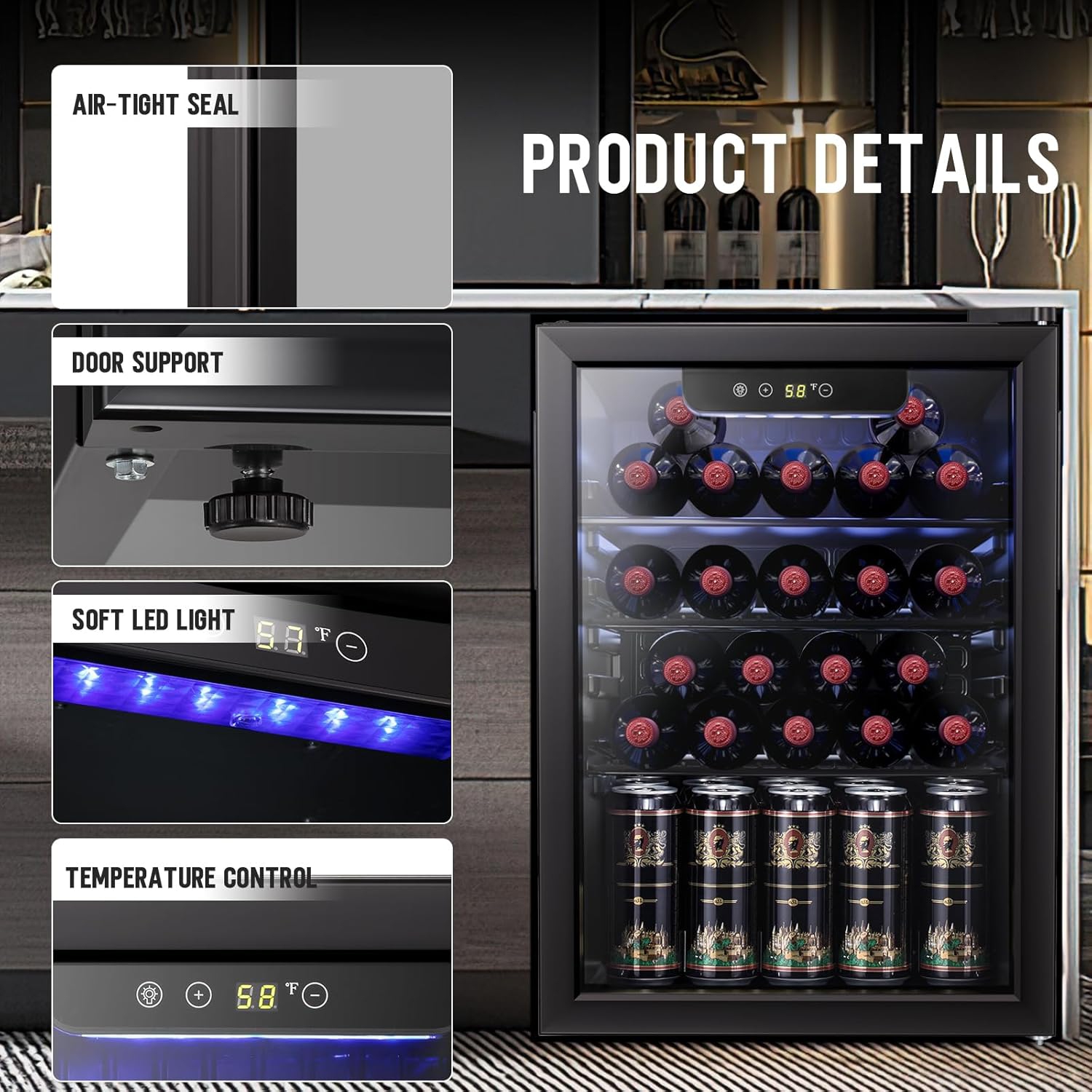 ZAFRO 2.6 cu.ft Wine Cooler/Cellar Mini Beverage Refrigerator for Wine Beer Soda Clear Front Glass Door Small Drink Touch Screen Freestanding.