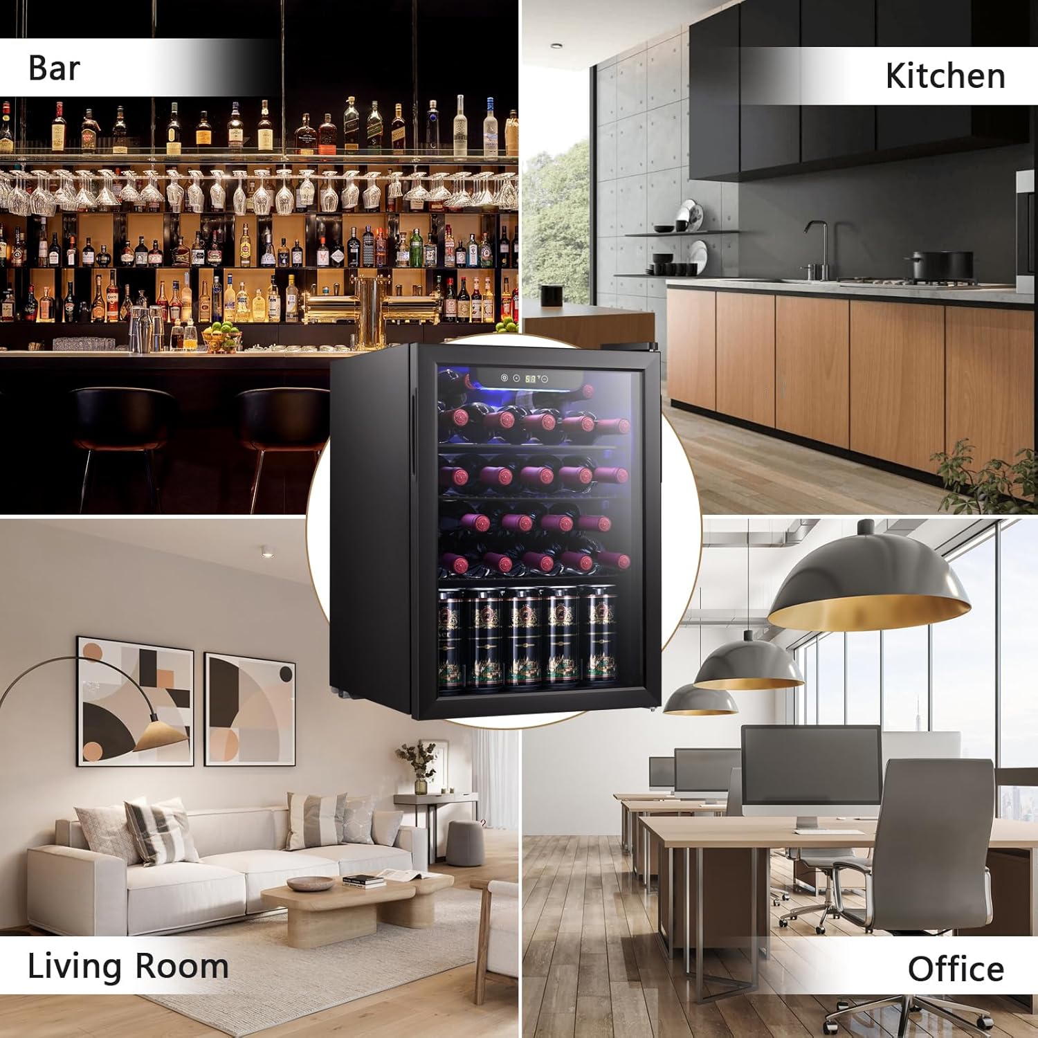 ZAFRO 2.6 cu.ft Wine Cooler/Cellar Mini Beverage Refrigerator for Wine Beer Soda Clear Front Glass Door Small Drink Touch Screen Freestanding.