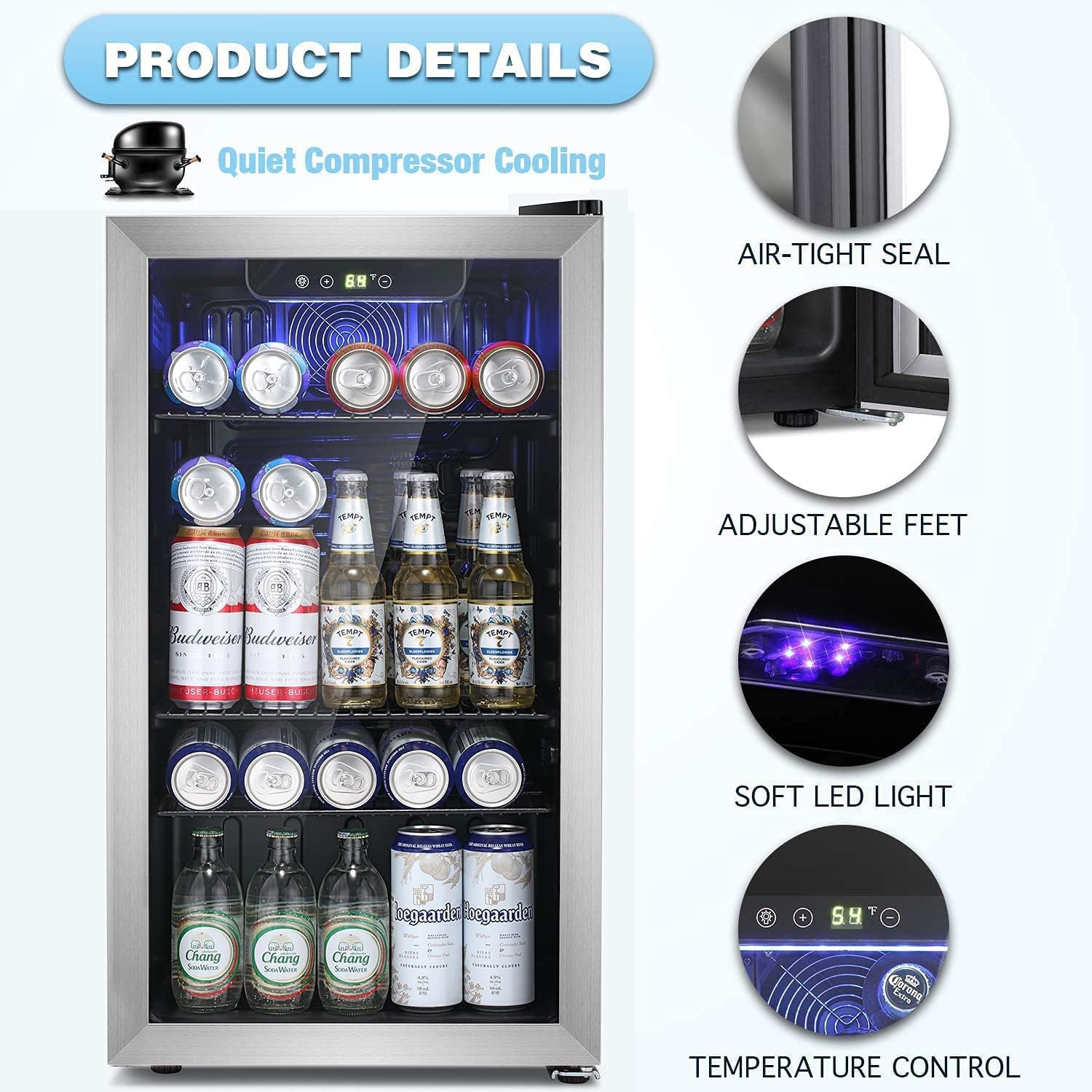 ZAFRO Beverage Refrigerator Cooler -120 Can Mini Fridge Glass Door for Soda Beer or Wine Constant Glass Door Small Drink Dispenser Clear Front Door