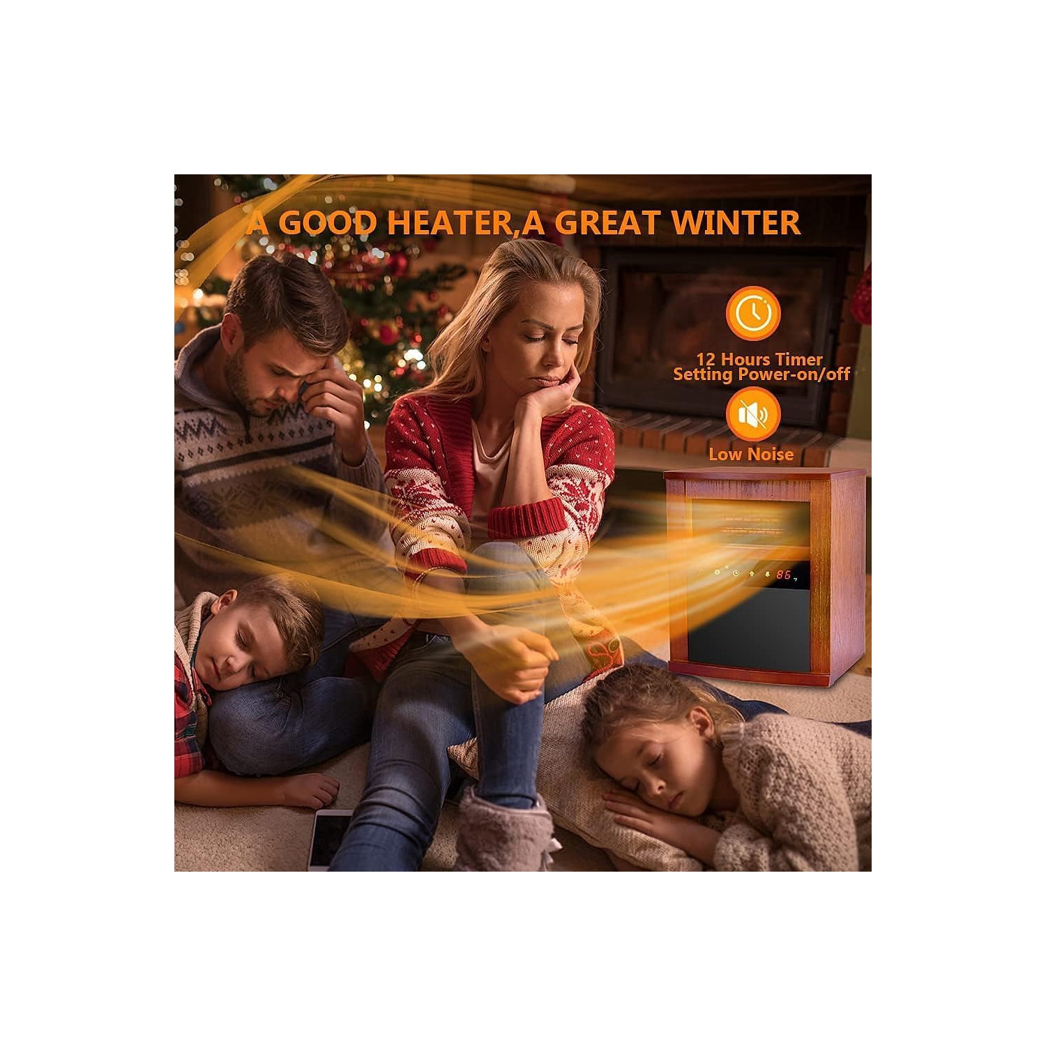 AirChoice 1500W Electric Infrared Walnut Wood Cabinet Space Heater with Remote, 3 Modes, Adjustable Thermostat, 12H Timer, Child Lock,