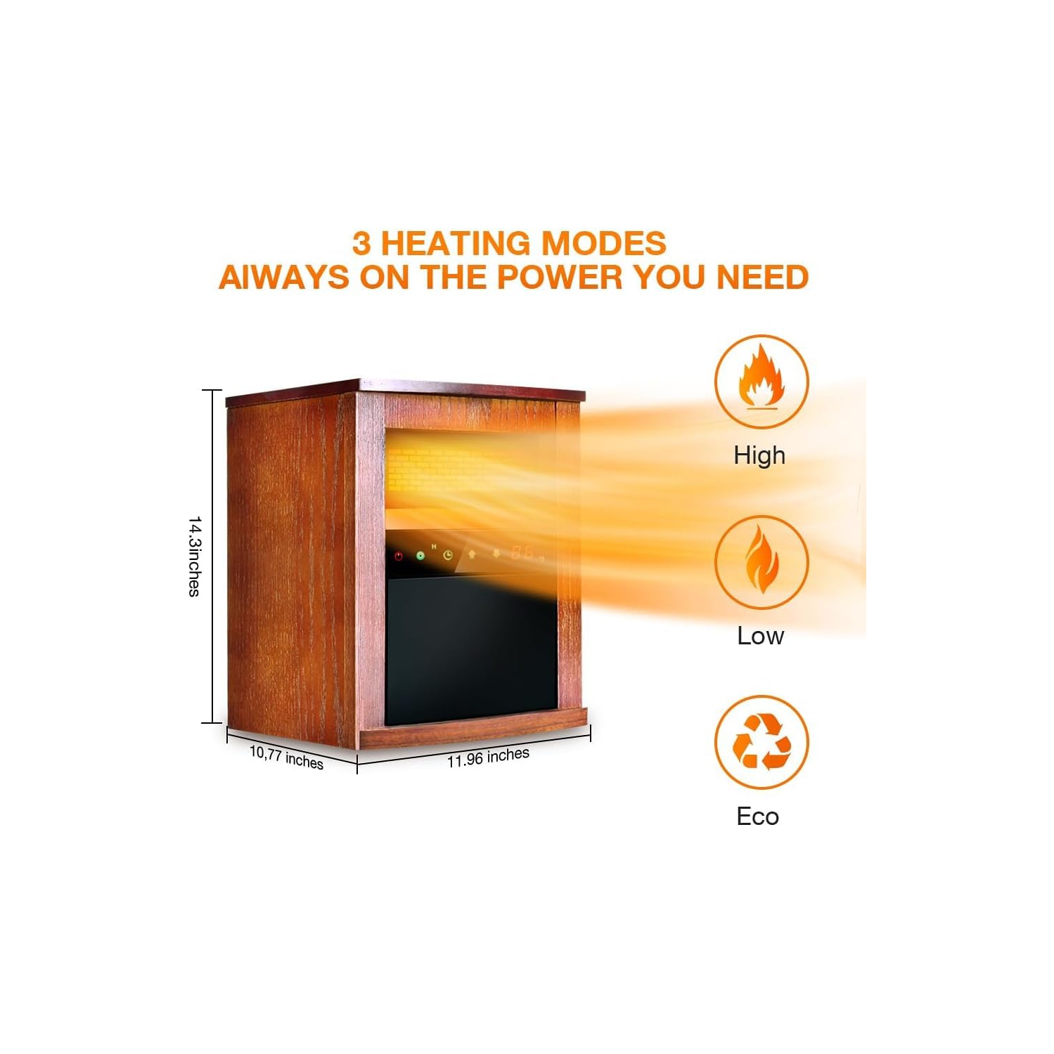 AirChoice 1500W Electric Infrared Walnut Wood Cabinet Space Heater with Remote, 3 Modes, Adjustable Thermostat, 12H Timer, Child Lock,