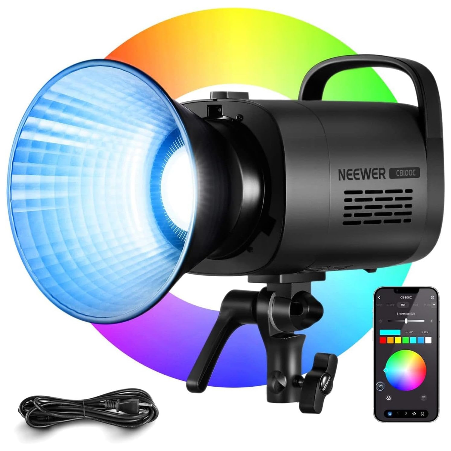 Open Box - NEEWER CB100C 130w RGB LED Video Light, APP/2.4G Control 360° Full Color 2700K-6500K 27000lux/m