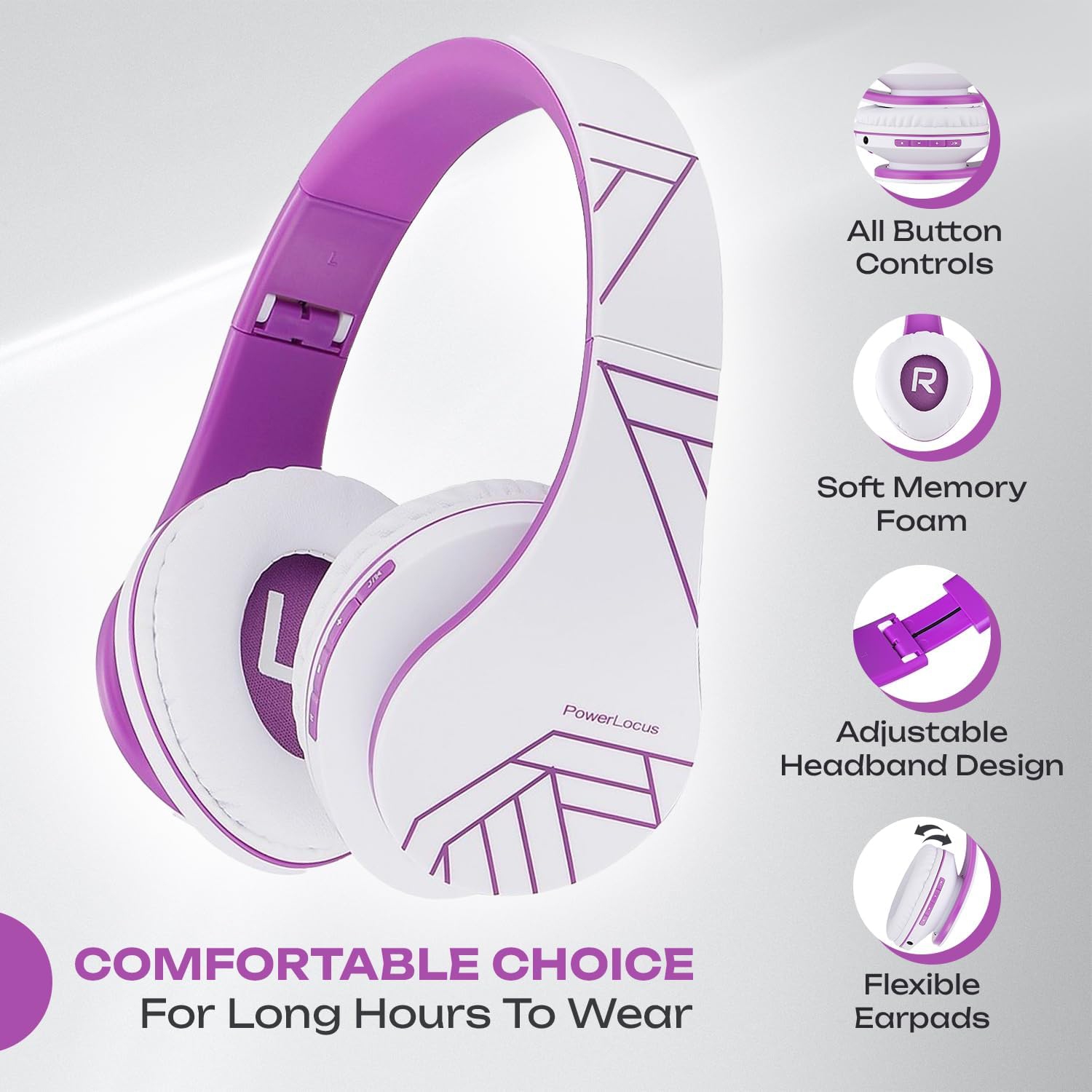 Casque d'écoute Bluetooth, écouteurs stéréo sans fil pliables sans fil et avec fil, Micro SD/TF, FM pour téléphone/iPad/PC, blanc/violet