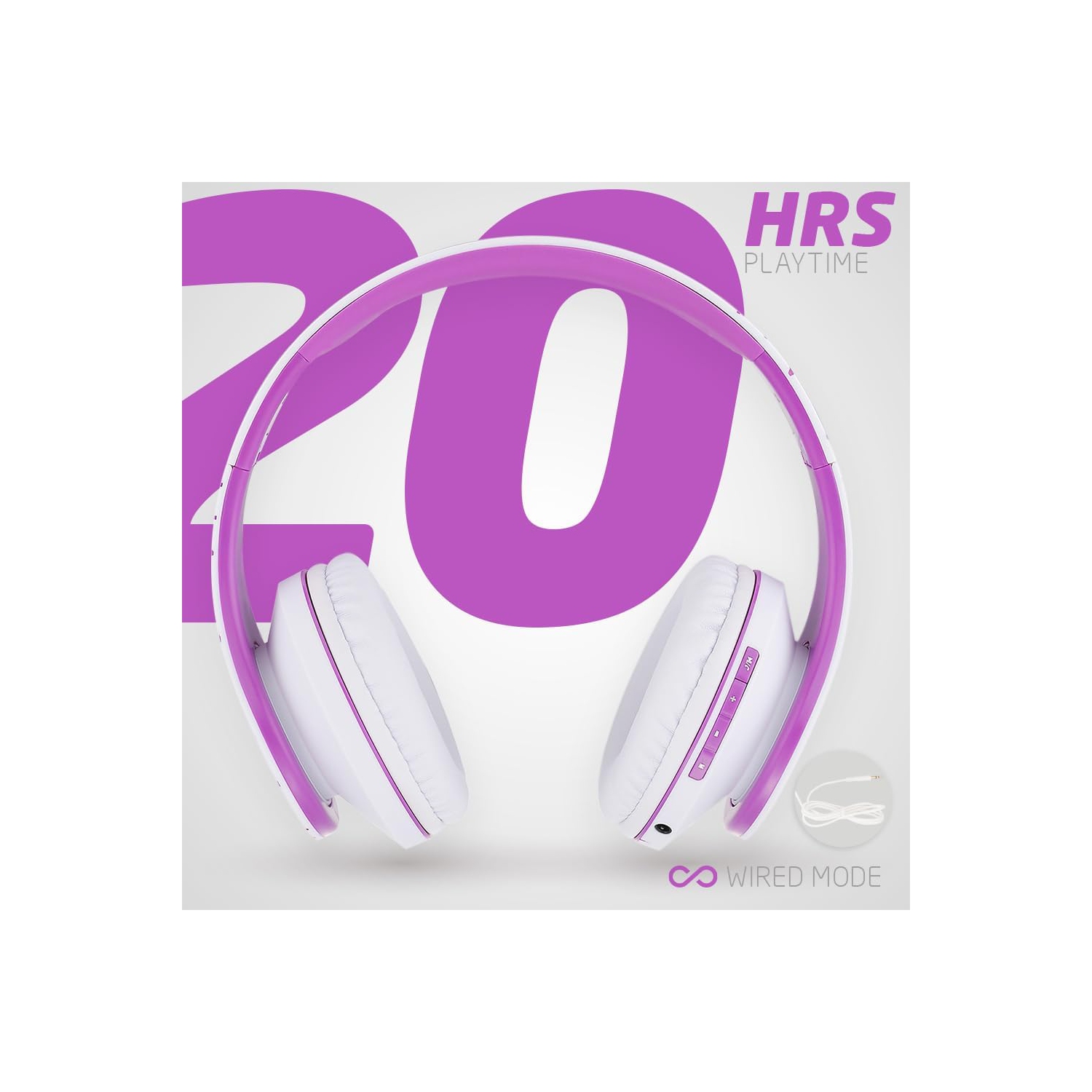 Casque d'écoute Bluetooth, écouteurs stéréo sans fil pliables sans fil et avec fil, Micro SD/TF, FM pour téléphone/iPad/PC, blanc/violet