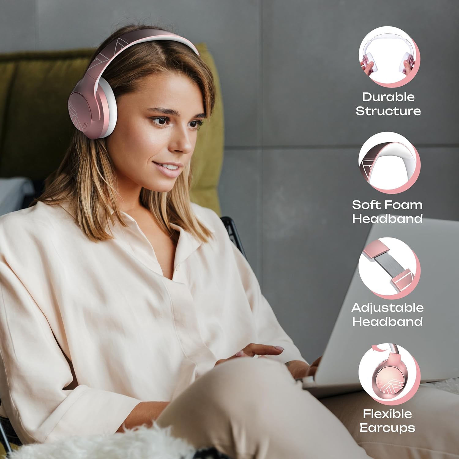 Bluetooth Headphones Over Ear, 50H Playtime Wireless Headphones with Microphone, HiFi Stereo Deep Bass Foldable Lightweight Headset for