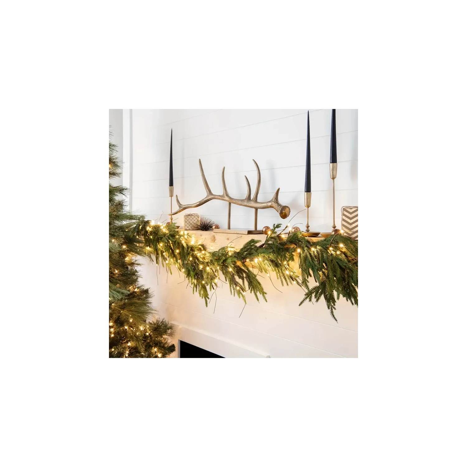 6FT Pre-lit Norfolk Pine Garland with LED Lights - Battery Operated Christmas XMas Decor for Indoor & Outdoor Use, Perfect for Mantel, Table