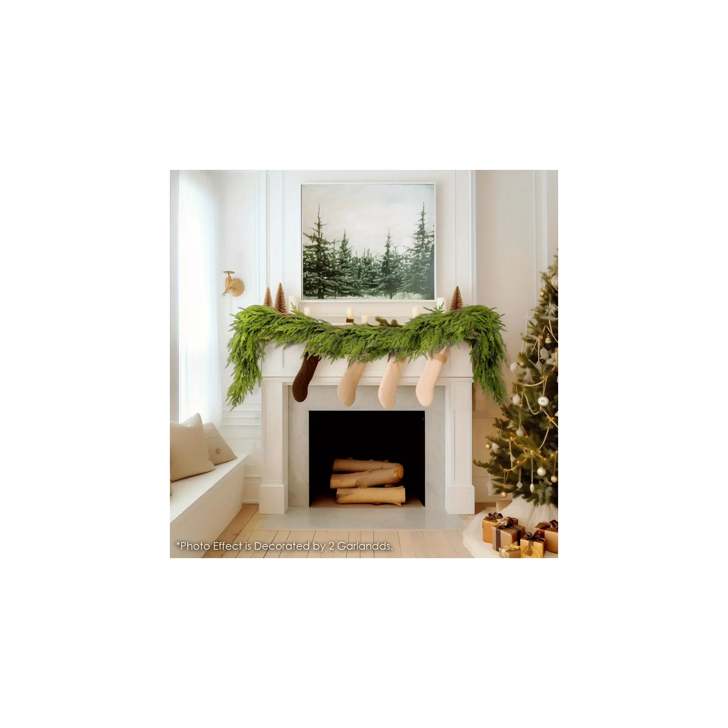 6FT Pre-lit Norfolk Pine Garland with LED Lights - Battery Operated Christmas XMas Decor for Indoor & Outdoor Use, Perfect for Mantel, Table