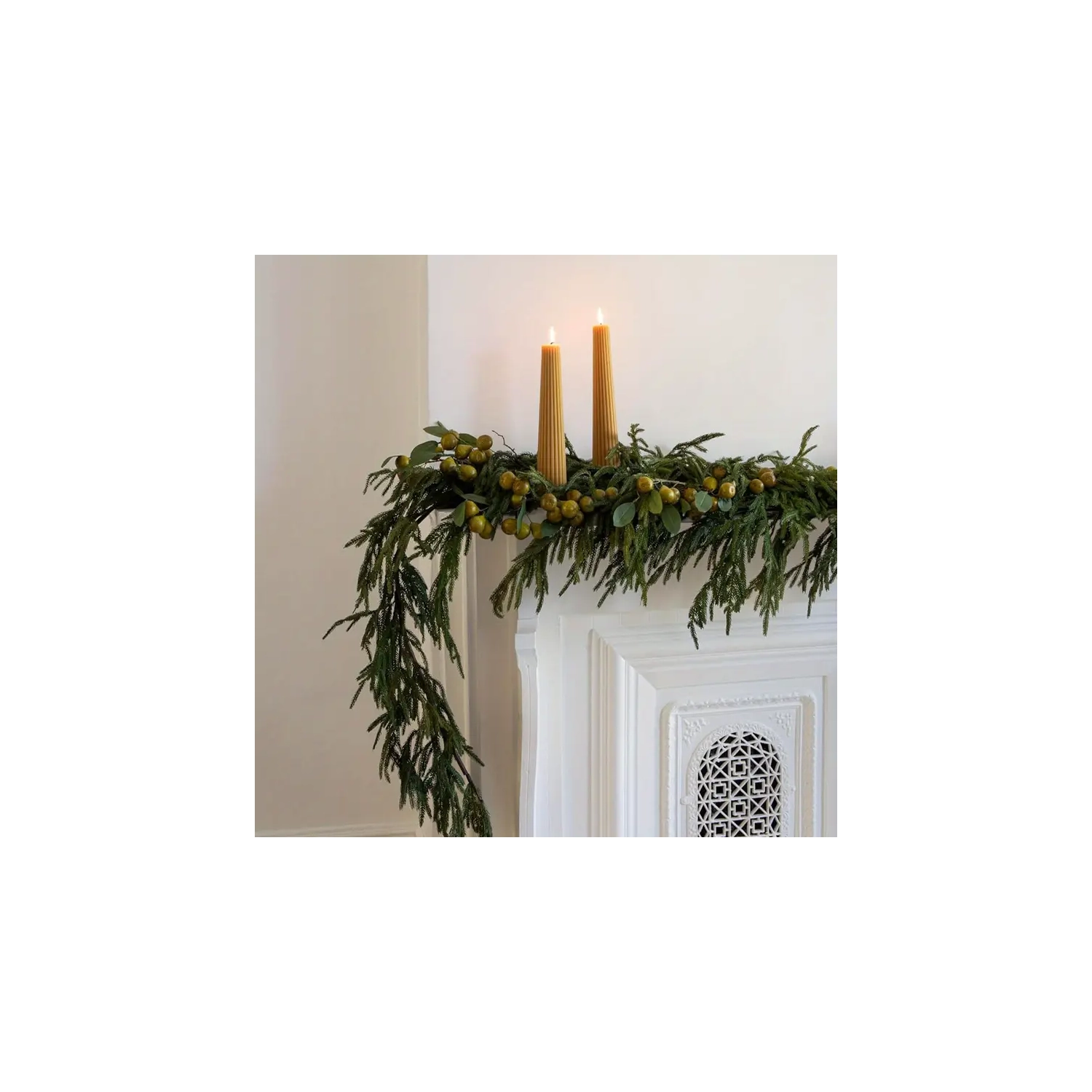 6FT Pre-lit Norfolk Pine Garland with LED Lights - Battery Operated Christmas XMas Decor for Indoor & Outdoor Use, Perfect for Mantel, Table