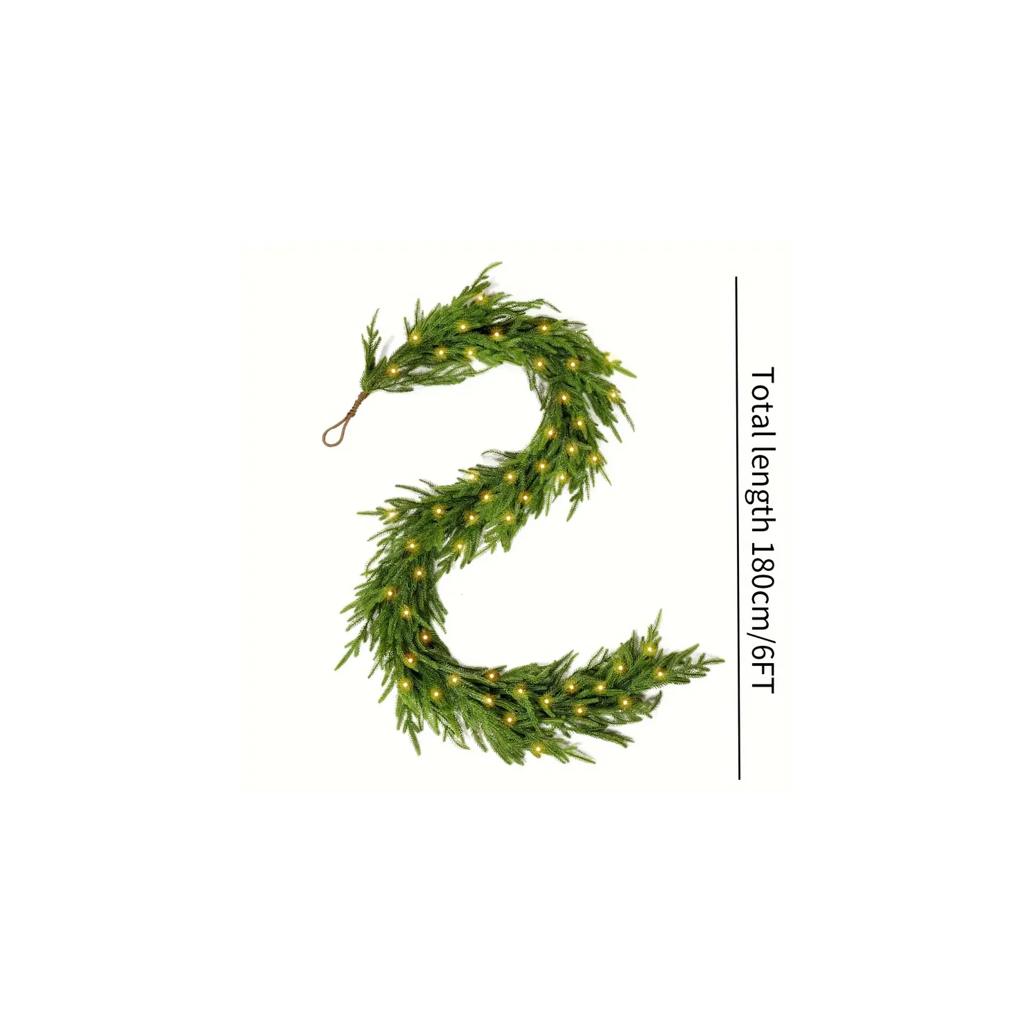 6FT Pre-lit Norfolk Pine Garland with LED Lights - Battery Operated Christmas XMas Decor for Indoor & Outdoor Use, Perfect for Mantel, Table