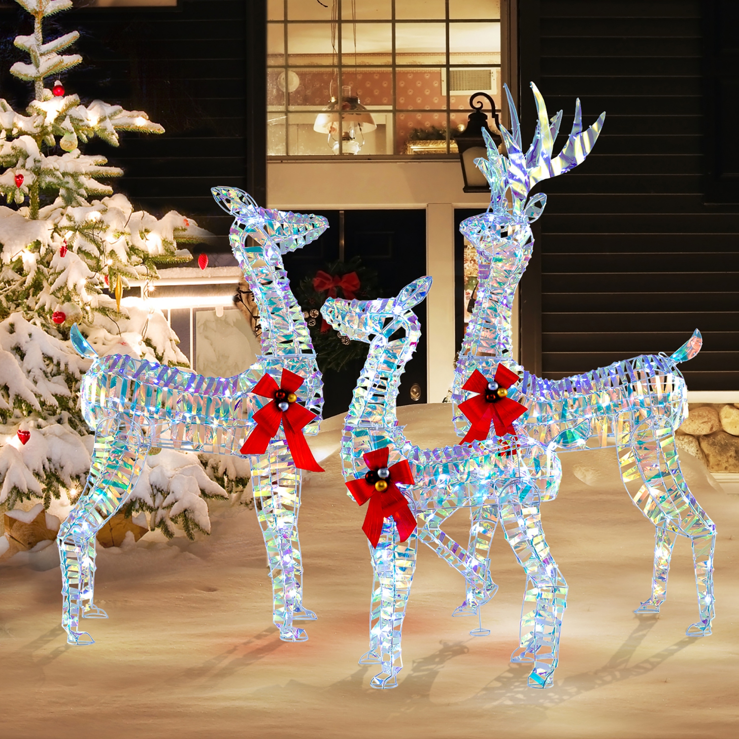 Gymax 3-Piece Iridescent Reindeer Family Set Christmas Pre-Lit Deer w/ 230 LED Lights