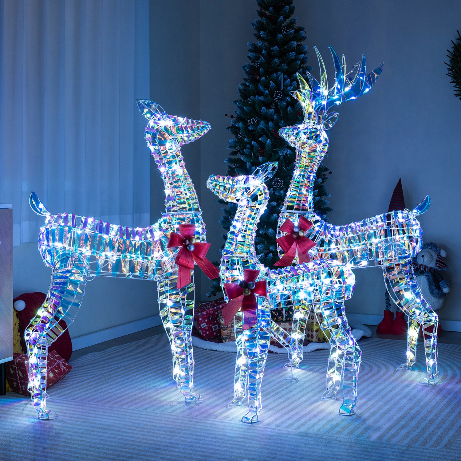 Gymax 3-Piece Iridescent Reindeer Family Set Christmas Pre-Lit Deer w/ 230 LED Lights