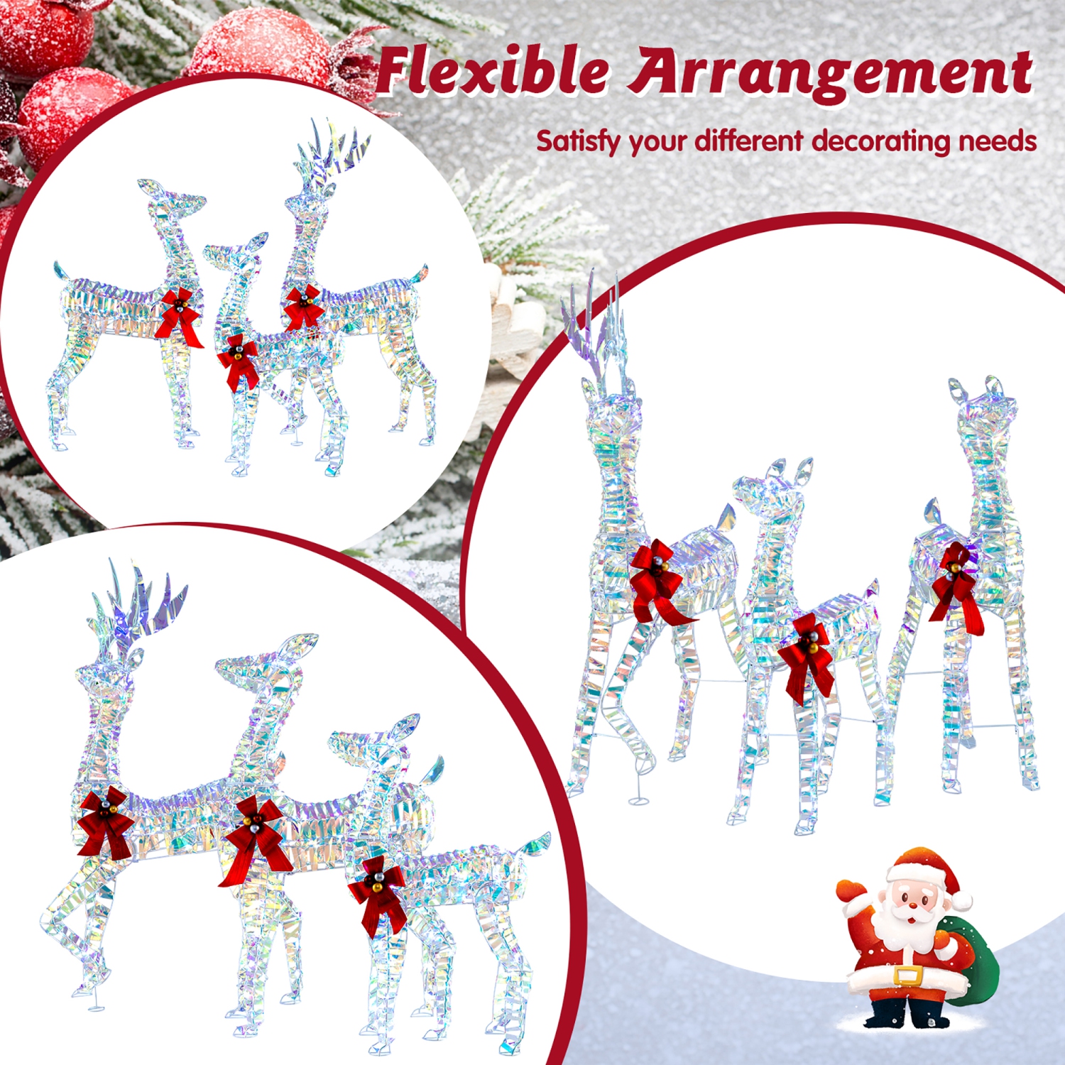 Gymax 3-Piece Iridescent Reindeer Family Set Christmas Pre-Lit Deer w/ 230 LED Lights