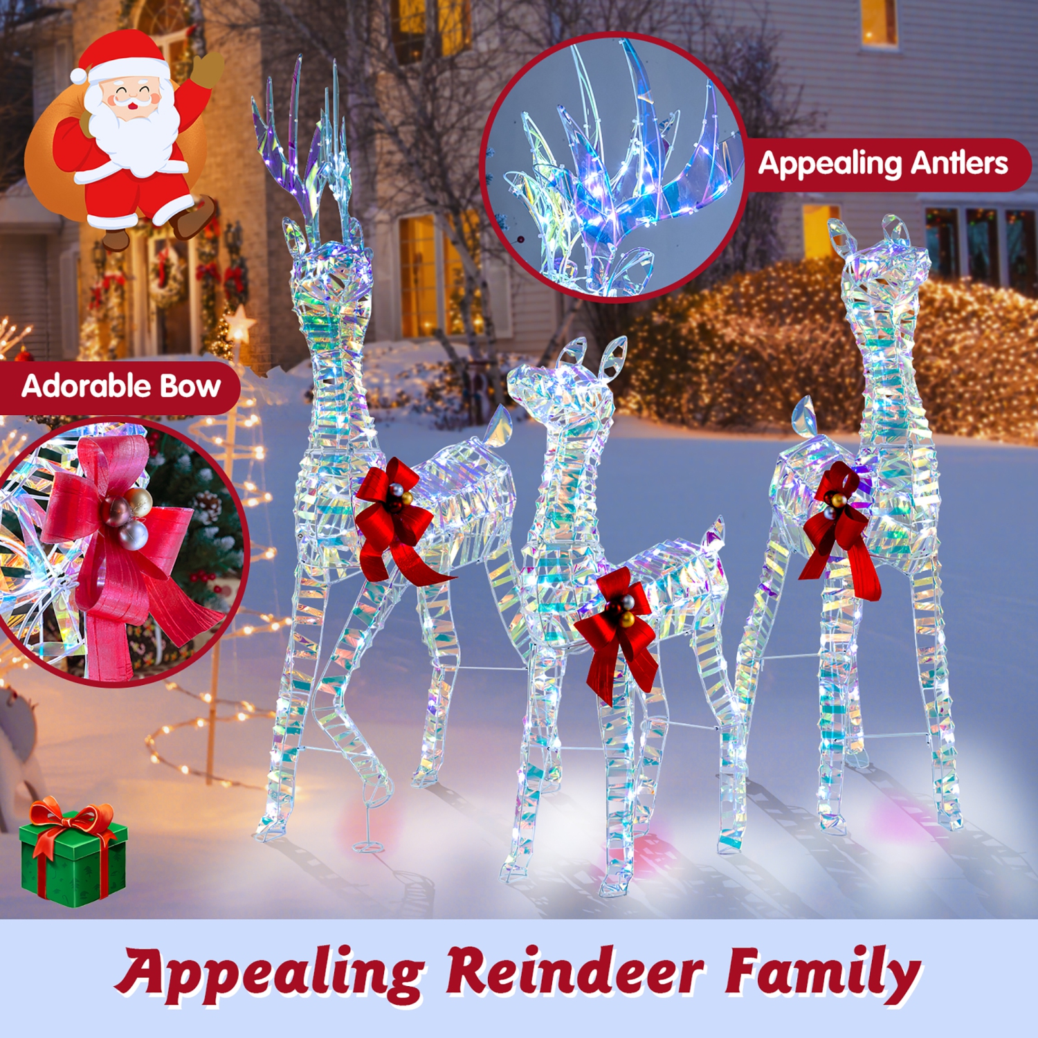 Gymax 3-Piece Iridescent Reindeer Family Set Christmas Pre-Lit Deer w/ 230 LED Lights