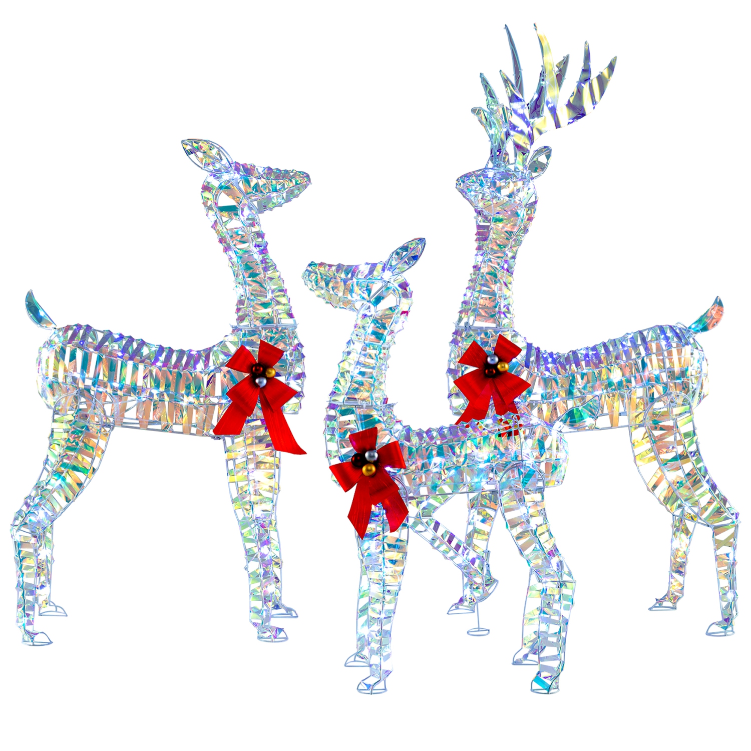 Gymax 3-Piece Iridescent Reindeer Family Set Christmas Pre-Lit Deer w/ 230 LED Lights