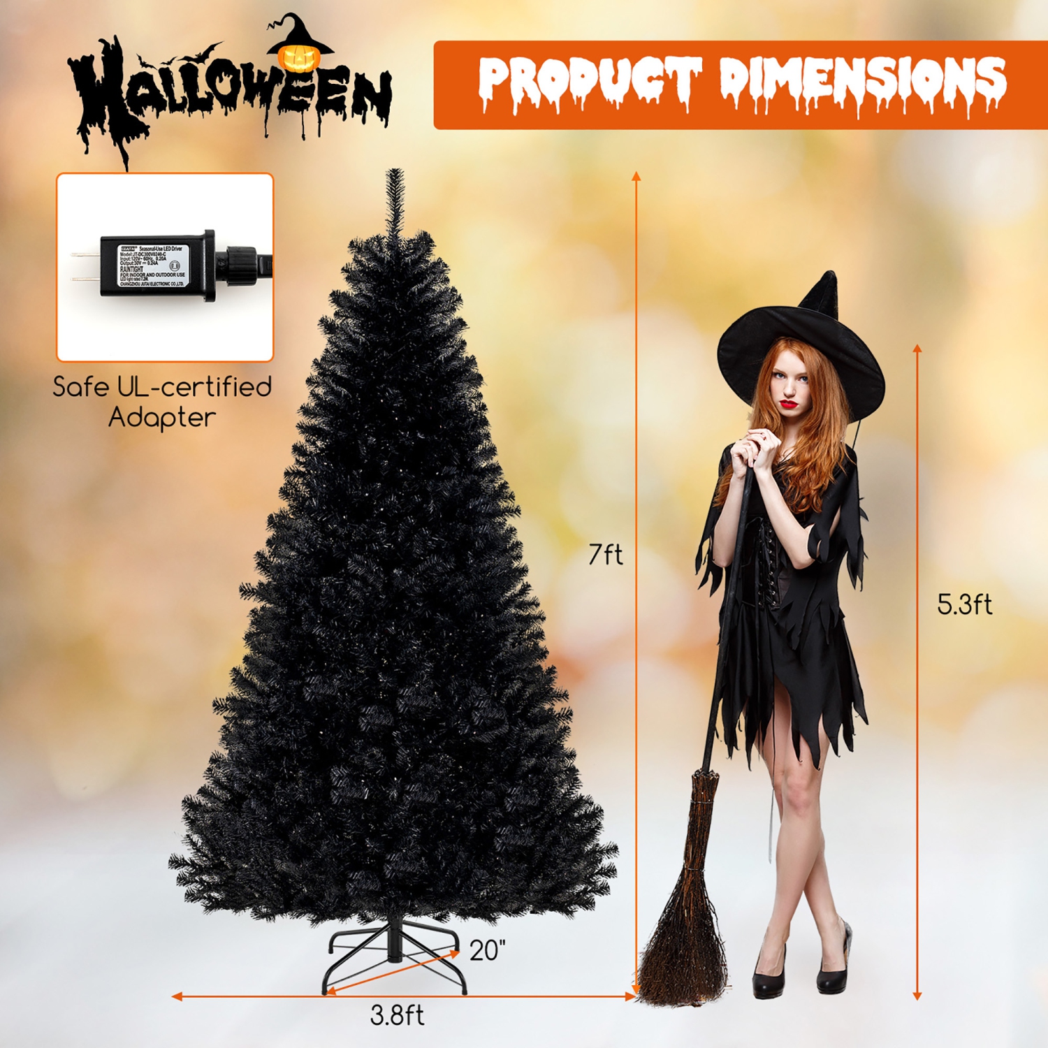 Gymax 6/7/8 Halloween Tree Artificial Decoration Tree w758/1040/1408 Branch Tips 6 Lighting Modes