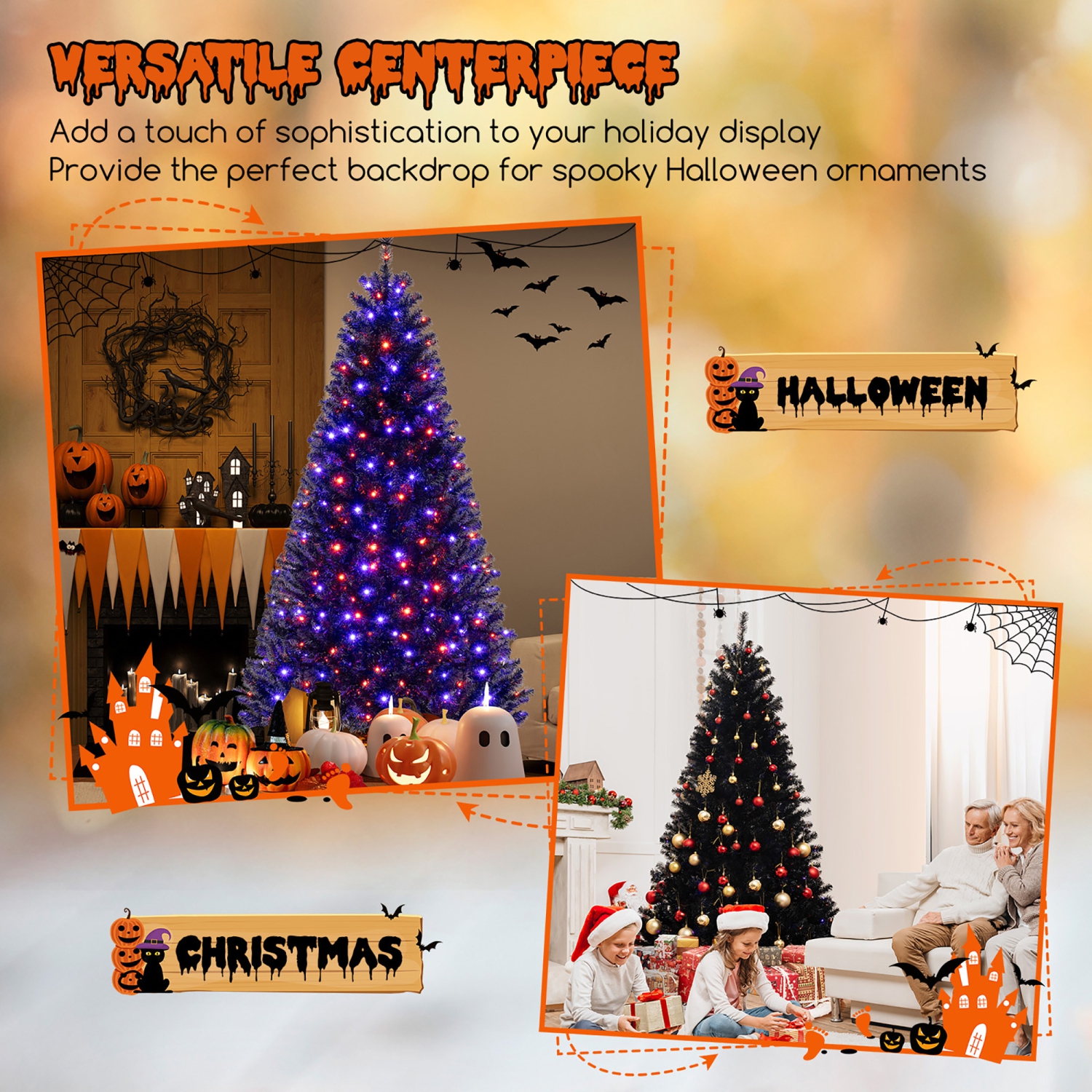 Gymax 6/7/8 Halloween Tree Artificial Decoration Tree w758/1040/1408 Branch Tips 6 Lighting Modes