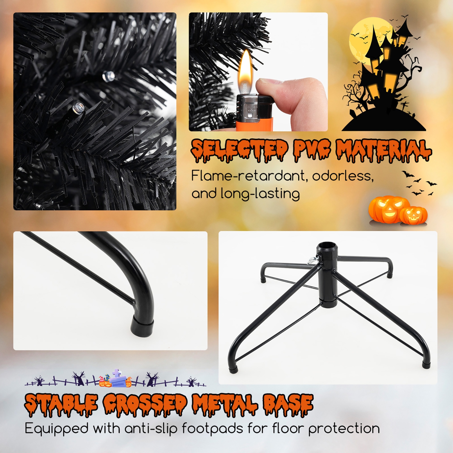 Gymax 6/7/8 Halloween Tree Artificial Decoration Tree w758/1040/1408 Branch Tips 6 Lighting Modes