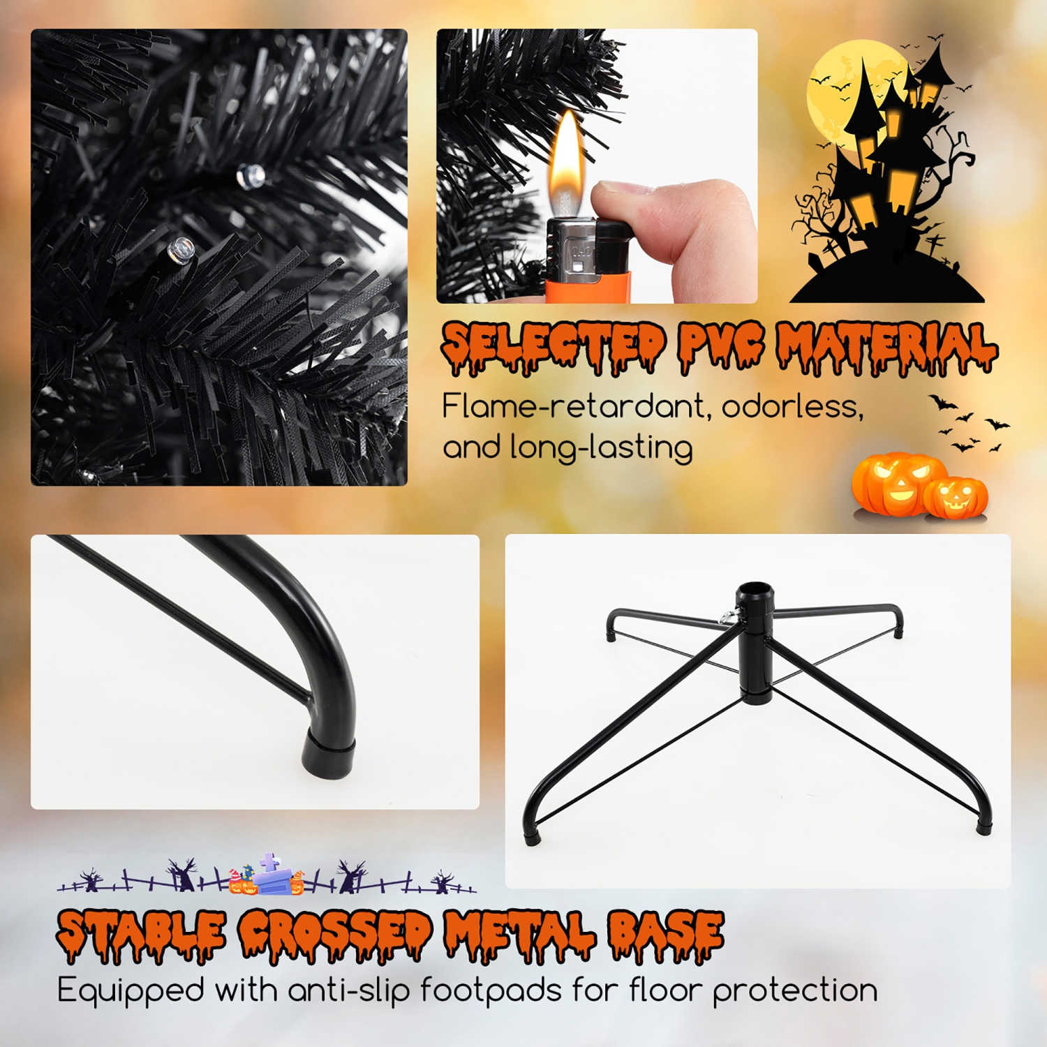 Gymax 6/7/8 Halloween Tree Artificial Decoration Tree w758/1040/1408 Branch Tips 6 Lighting Modes