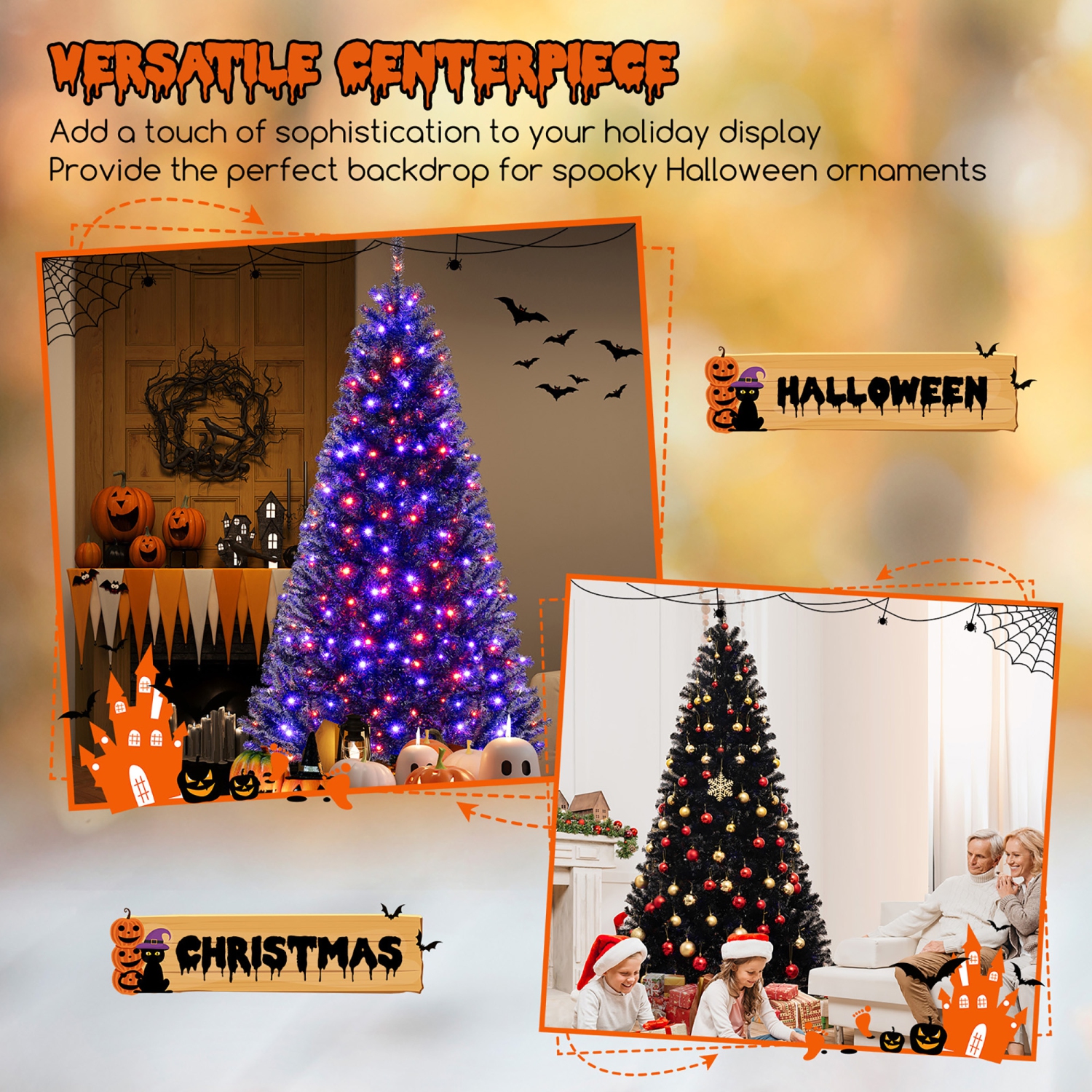 Gymax 6/7/8 Halloween Tree Artificial Decoration Tree w758/1040/1408 Branch Tips 6 Lighting Modes
