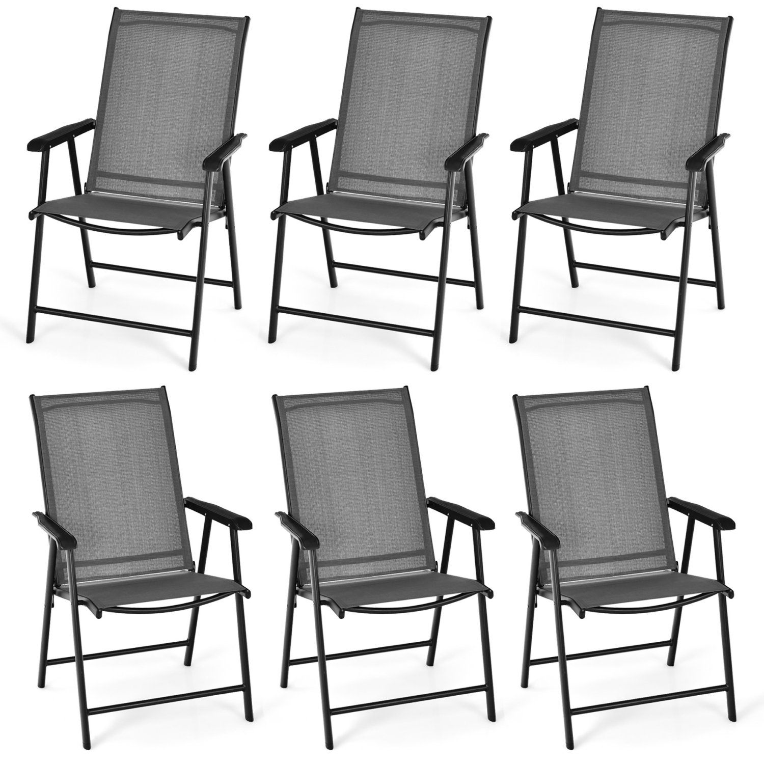 Gymax Set of 6 Outdoor Patio Folding Chairs Camping Deck Garden Pool Beach W/Armrest