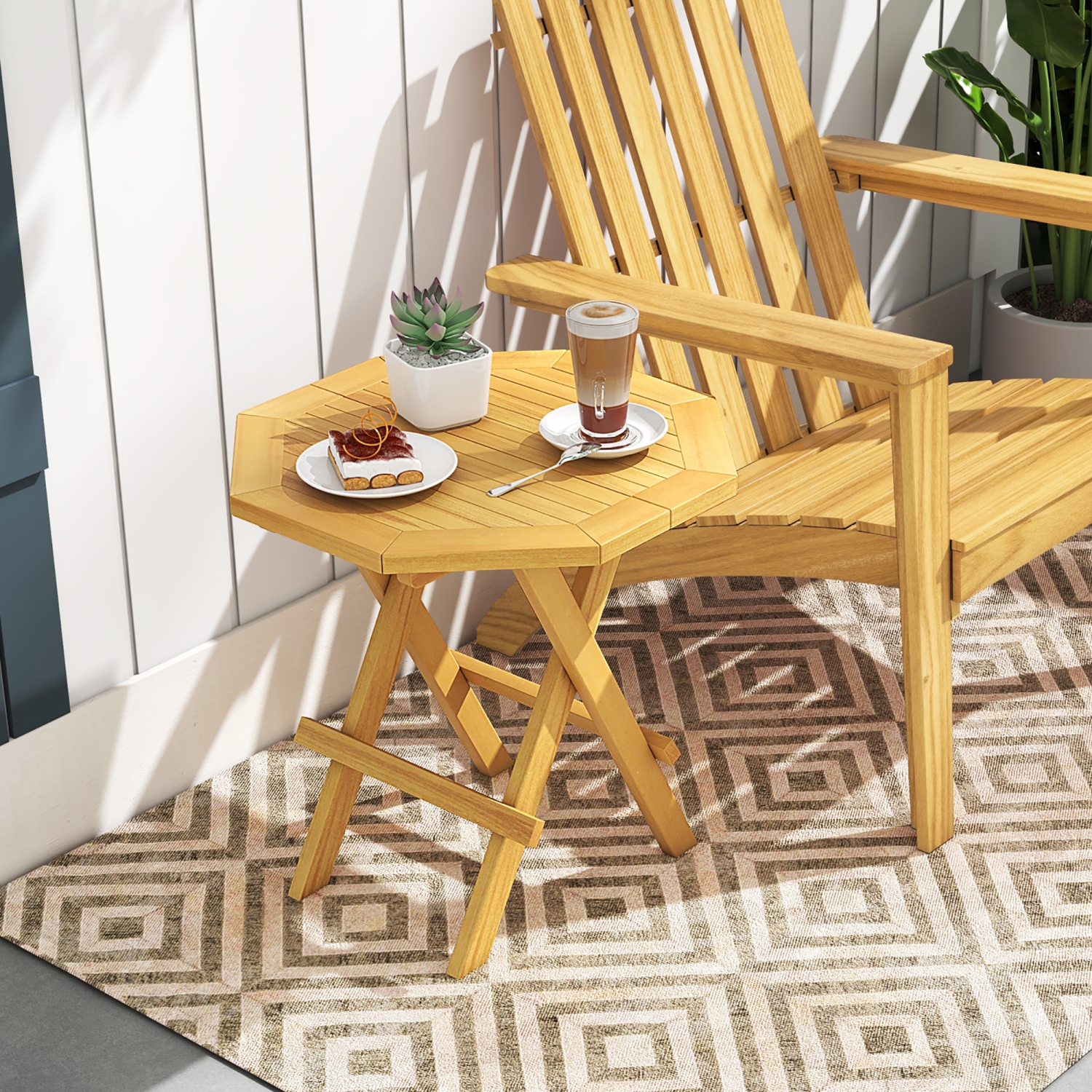 Gymax Patio Folding Side Table w/ X-shaped Legs & Slatted Tabletop for Backyard