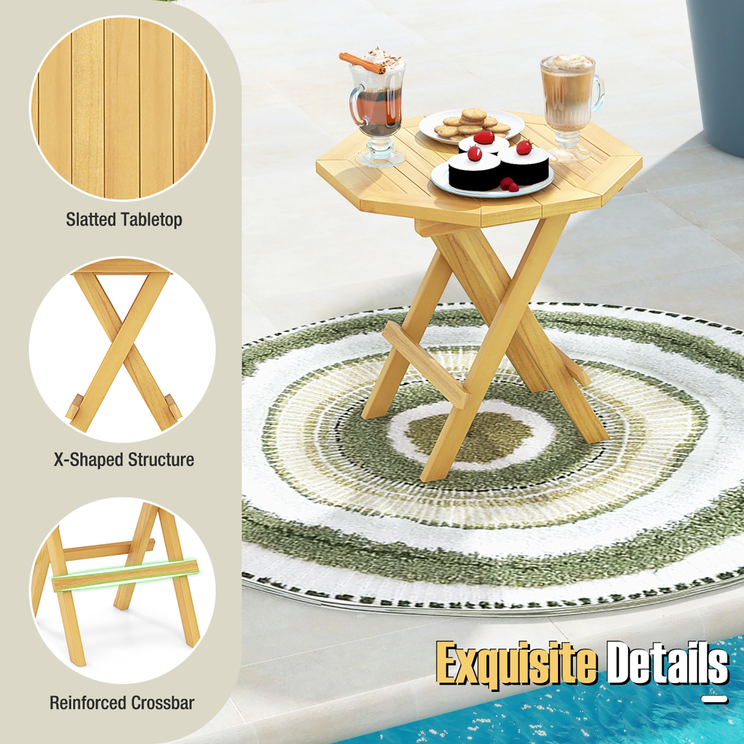 Gymax Patio Folding Side Table w/ X-shaped Legs & Slatted Tabletop for Backyard