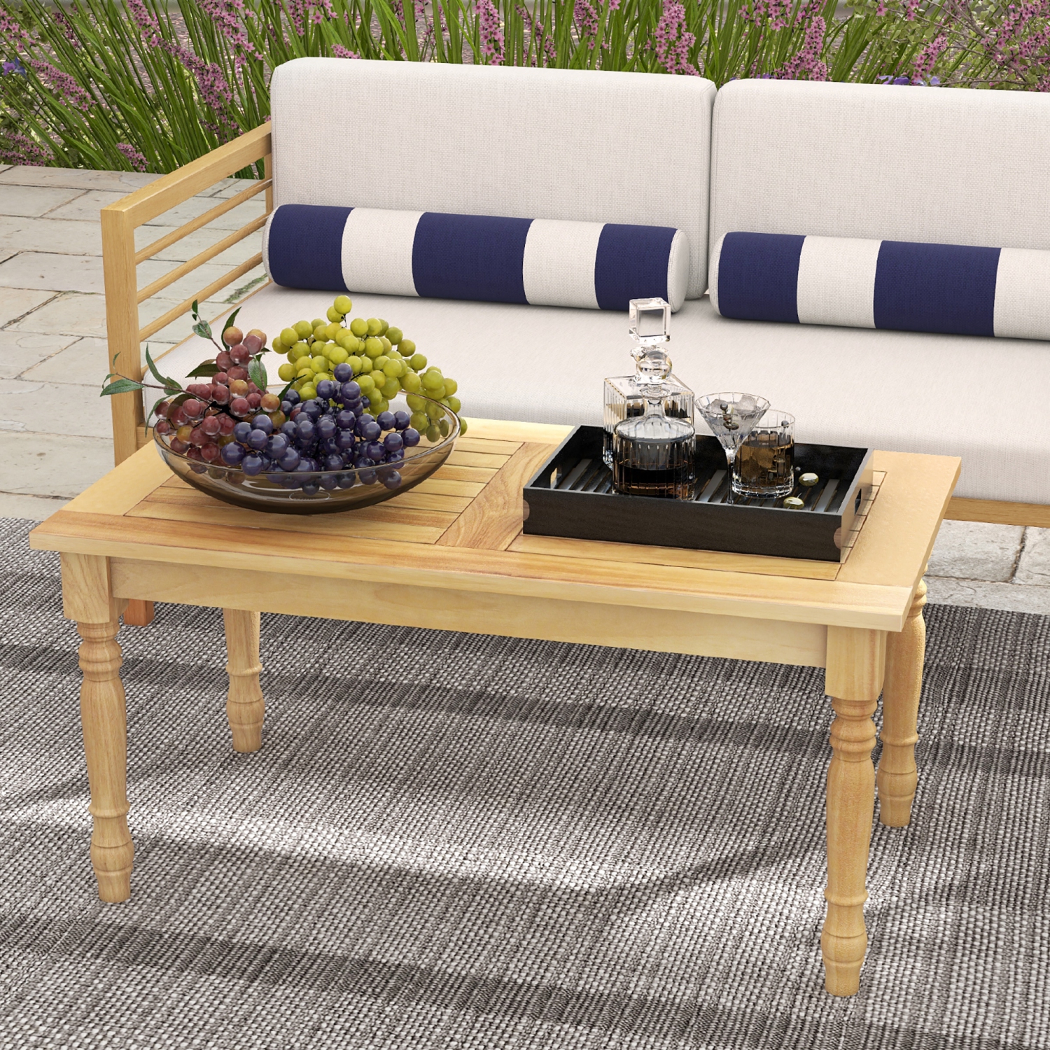 Gymax Patio Coffee Table w/ Solid Teak Wood Structure Slatted Tabletop for Backyard