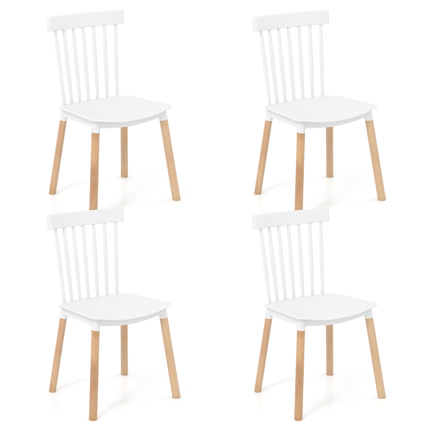 Gymax Set of 4 Windsor Dining Chairs Dining Chairs w/ Spindle Backs & Curved Seats
