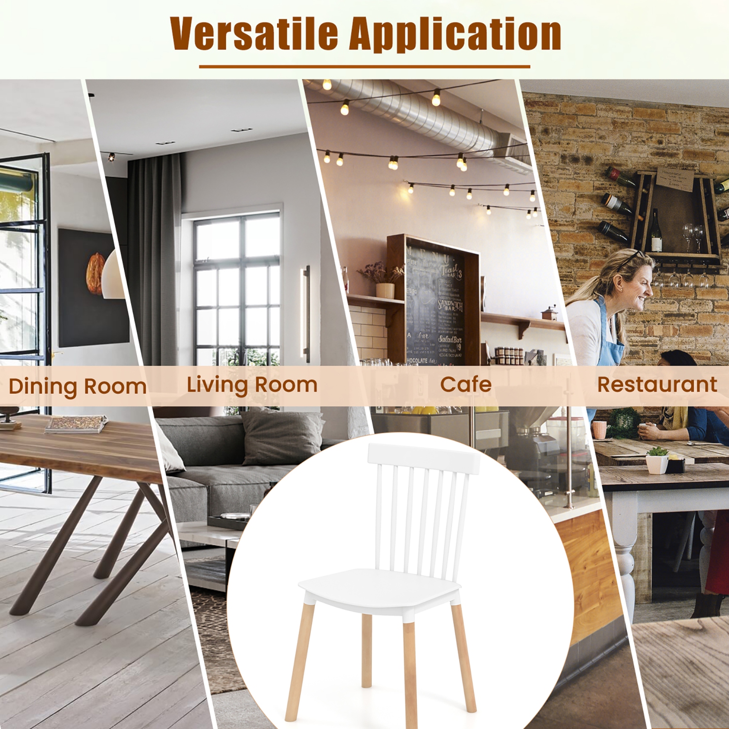 Gymax Set of 4 Windsor Dining Chairs Dining Chairs w/ Spindle Backs & Curved Seats