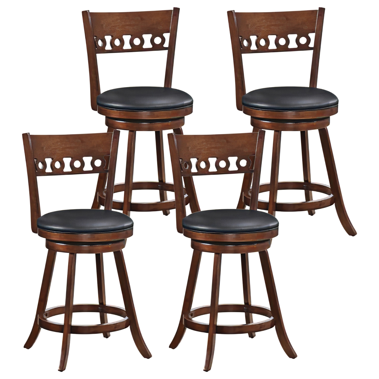 Gymax 4PCS 24.5'' Counter Height Bar Chairs Swivel Bar Stools w/ Rubber Wood Frame