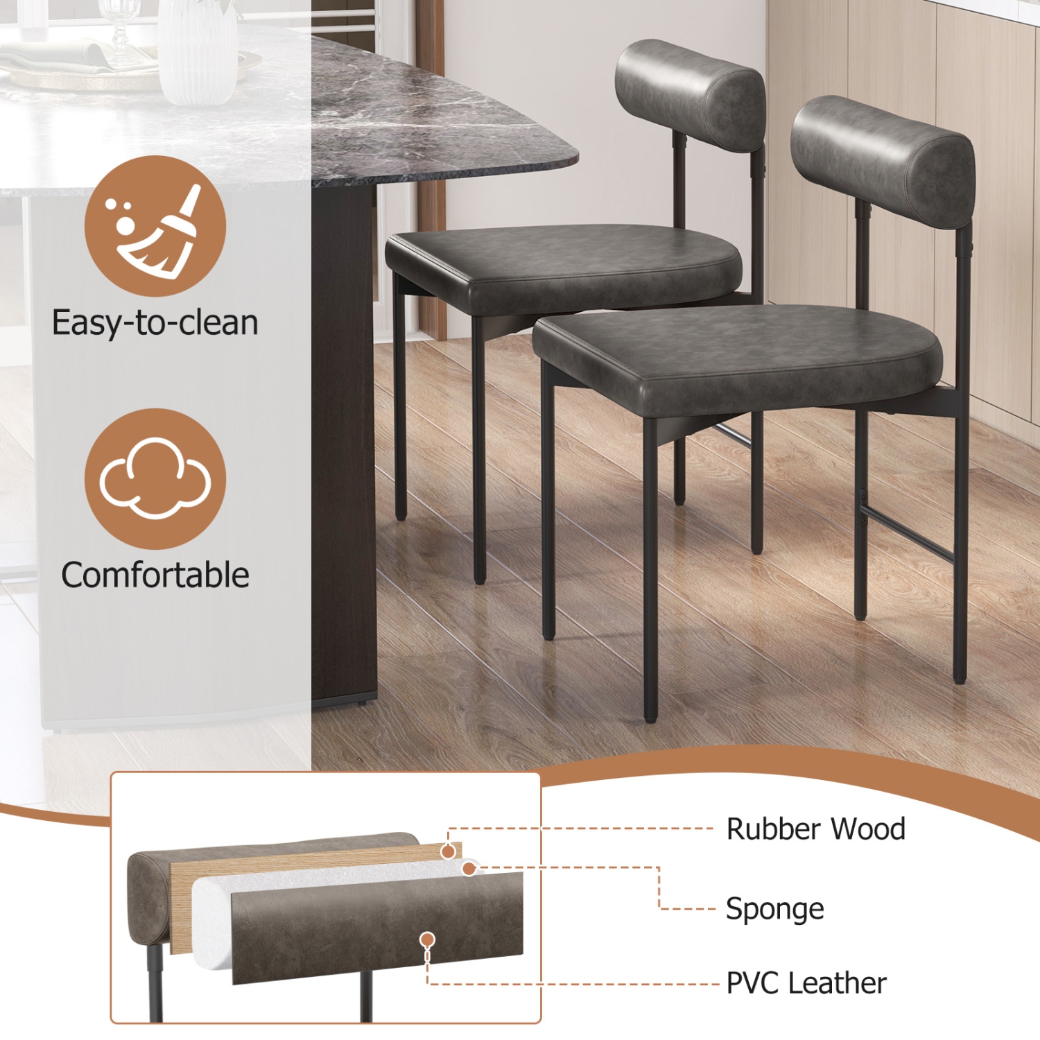 Gymax Dining Chair Set of 2 Faux Leather Upholstered Kitchen Side Chair w/ Curved