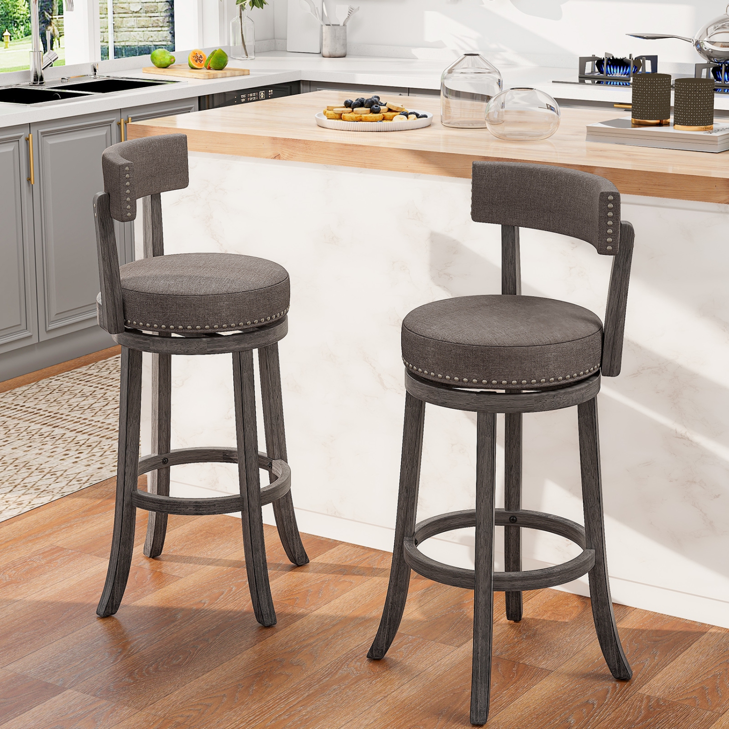 Gymax 31'' Bar Height Chairs Set of 4 w/ 360° Swivel Seat Back & Cushioned Seat