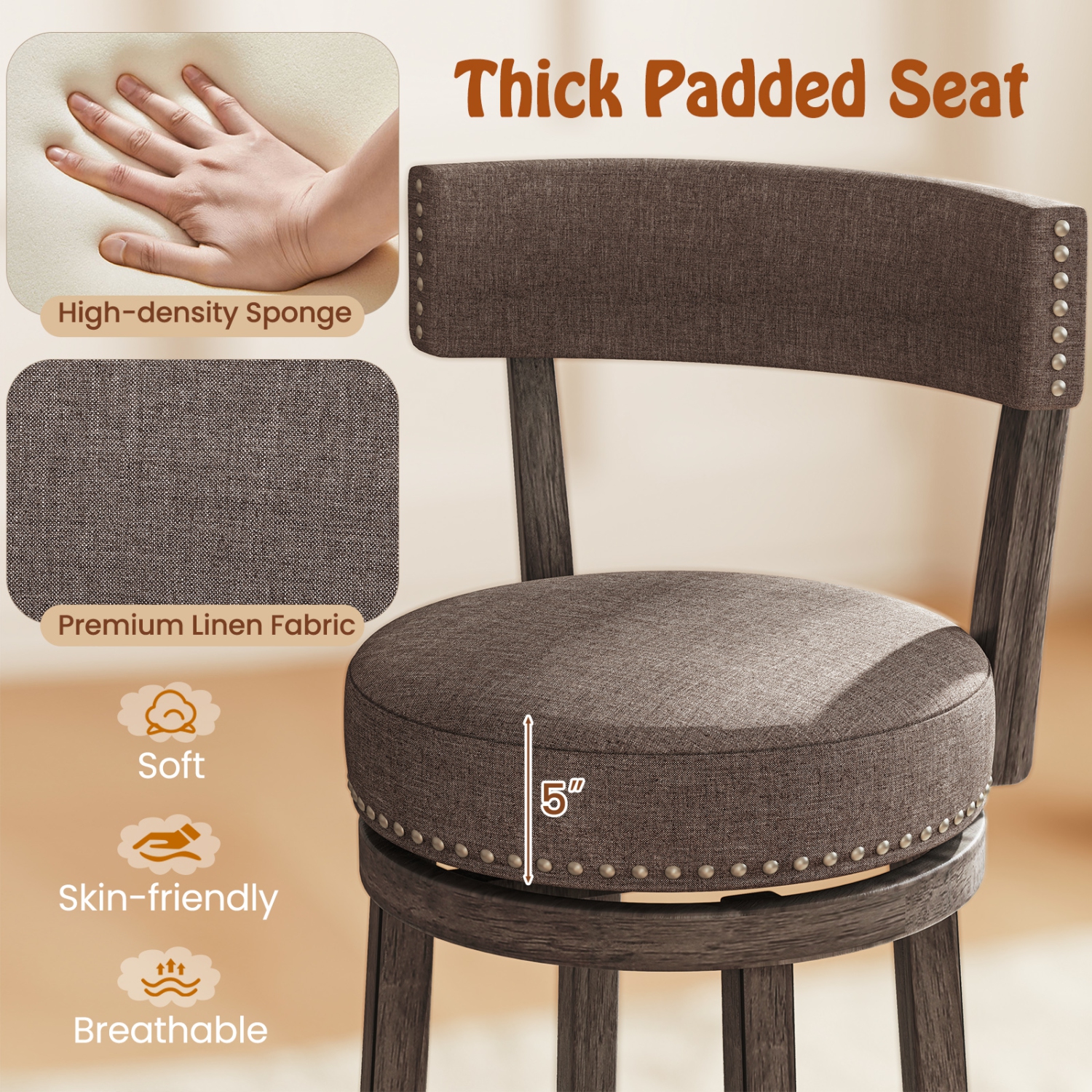 Gymax 31'' Bar Height Chairs Set of 4 w/ 360° Swivel Seat Back & Cushioned Seat