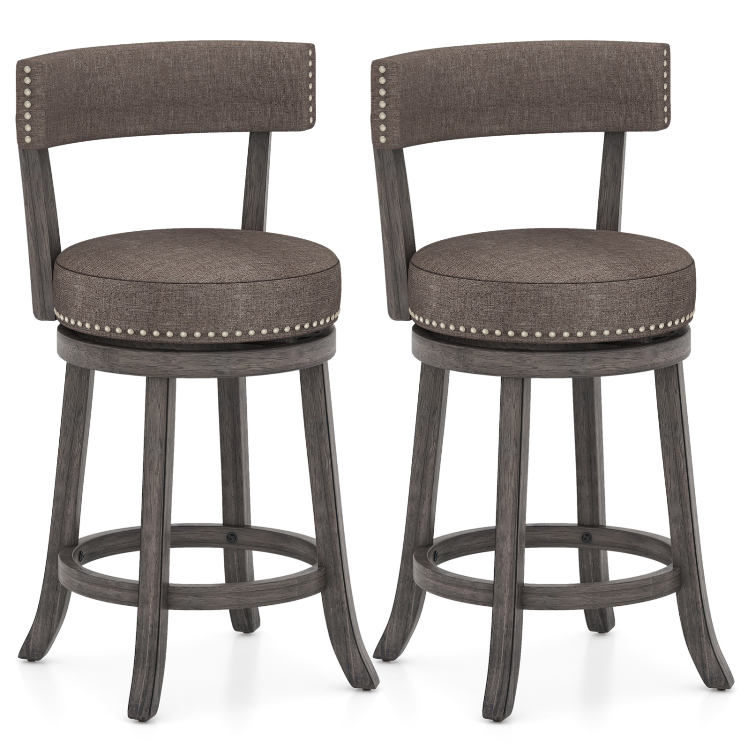 Gymax 26'' Counter Height Chairs Set of 2 w/ 360° Swivel Seat Back & Cushioned Seat