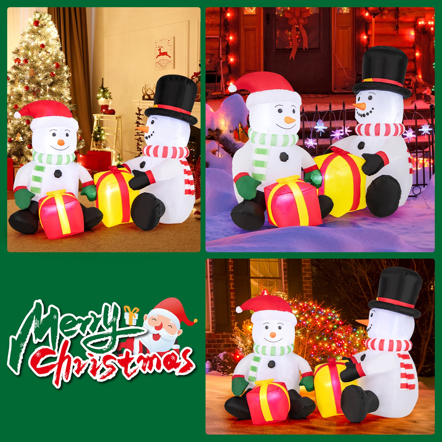 Gymax 5FT Long Christmas Inflatables LED Lighted Xmas Double Inflatable Snowmen