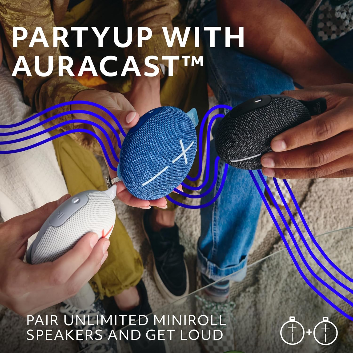 Mini haut-parleur portatif sans fil Bluetooth étanche MINIROLL d'Ultimate Ears - Bleu majestueux