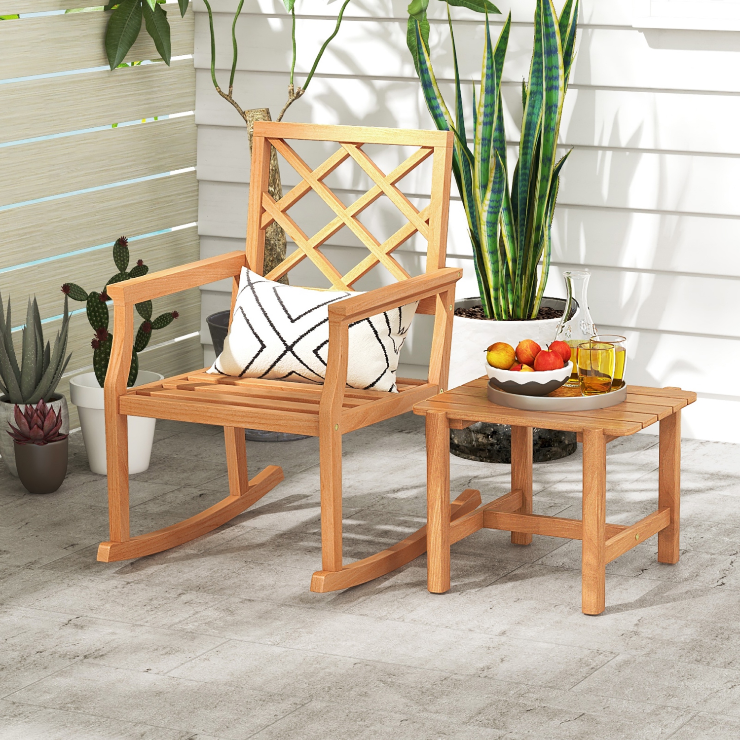 Gymax Patio Teak Wood Side Table with Slatted Tabletop Small Coffee Table for Porch