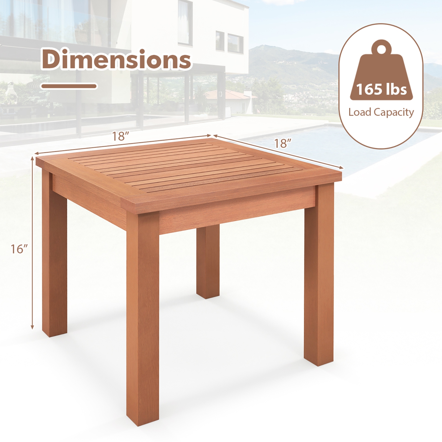 Gymax 2PCS Outdoor Adirondack Side Table 18'' Square End Table w/ Slatted Tabletop