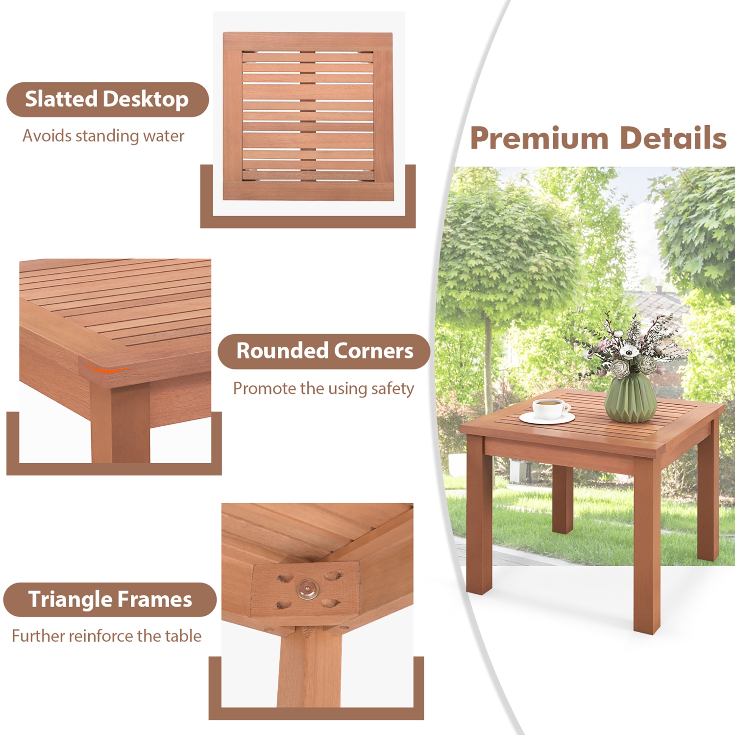 Gymax 2PCS Outdoor Adirondack Side Table 18'' Square End Table w/ Slatted Tabletop