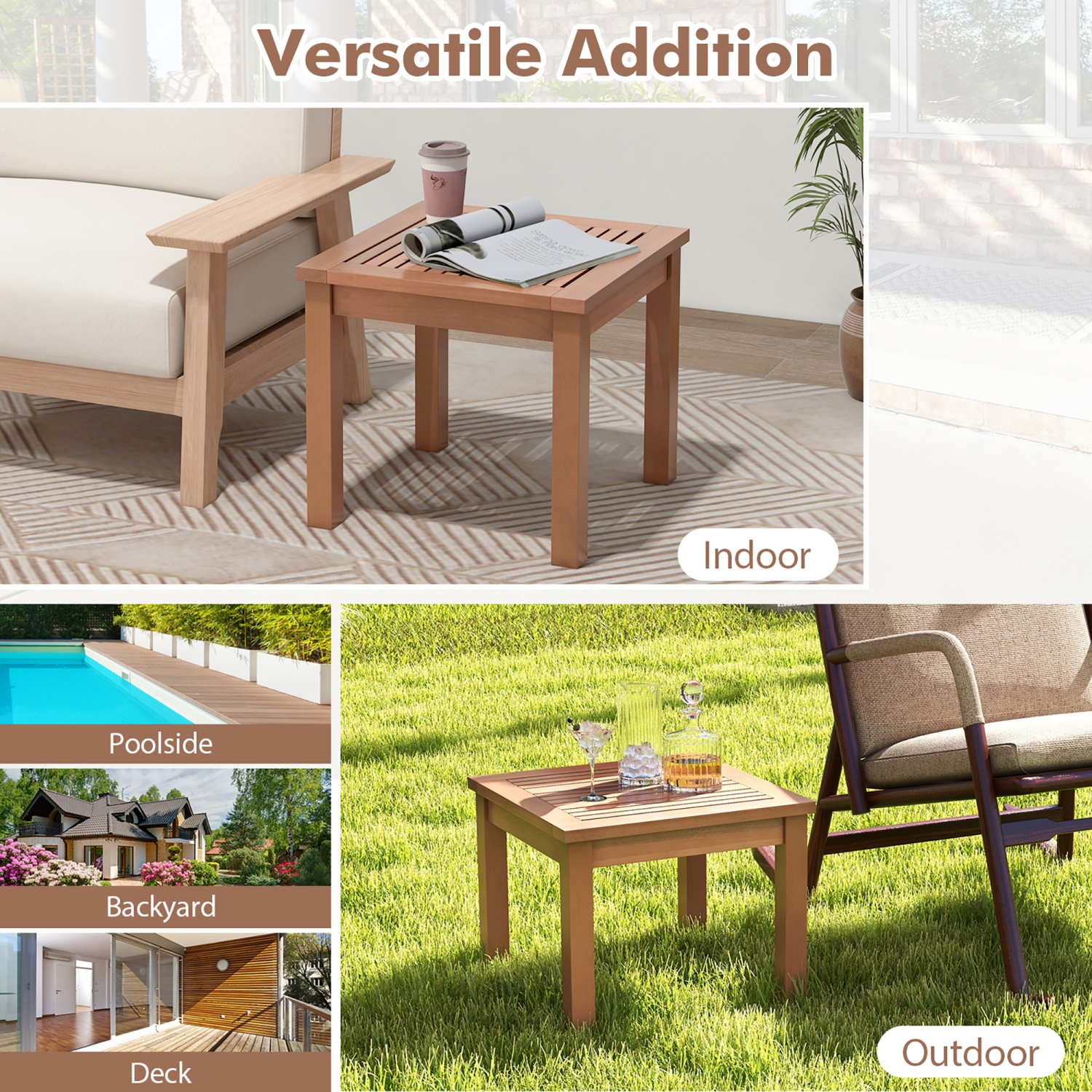 Gymax 2PCS Outdoor Adirondack Side Table 18'' Square End Table w/ Slatted Tabletop