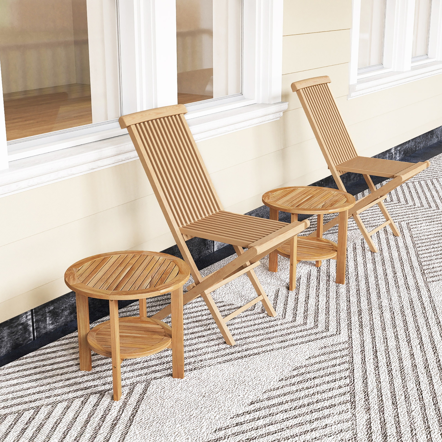 Gymax Teak Wood 2-Tier Side Table 19.5'' Round Coffee Table End Table w/ Slatted Top