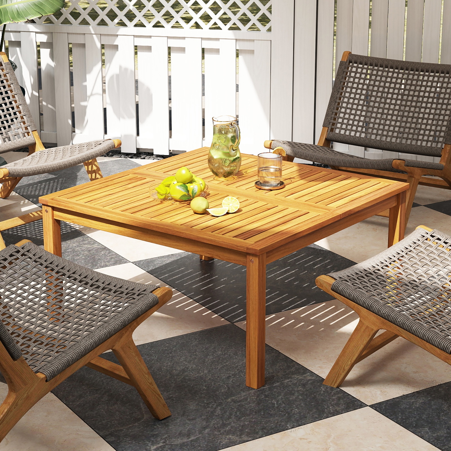 Gymax Outdoor Coffee Table w/ Slatted Tabletop Small Outside Table Square Patio Table