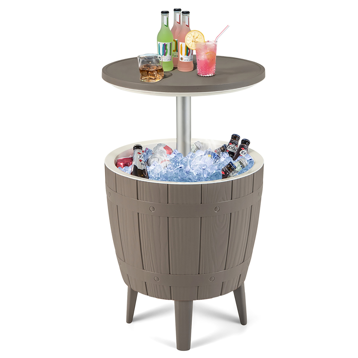 Gymax 10 Gallon Cooler Bar Table w/ Telescopic Tabletop 3-in-1 Coffee Table Ice Bucket