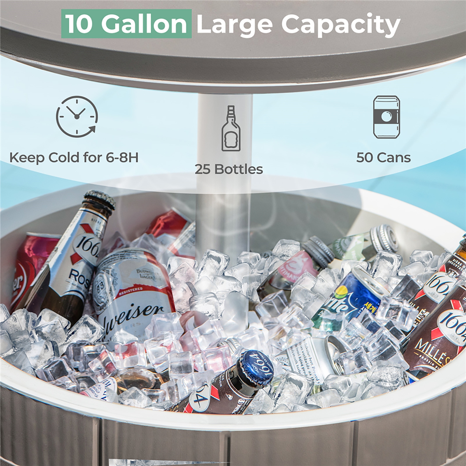 Gymax 10 Gallon Cooler Bar Table w/ Telescopic Tabletop 3-in-1 Coffee Table Ice Bucket