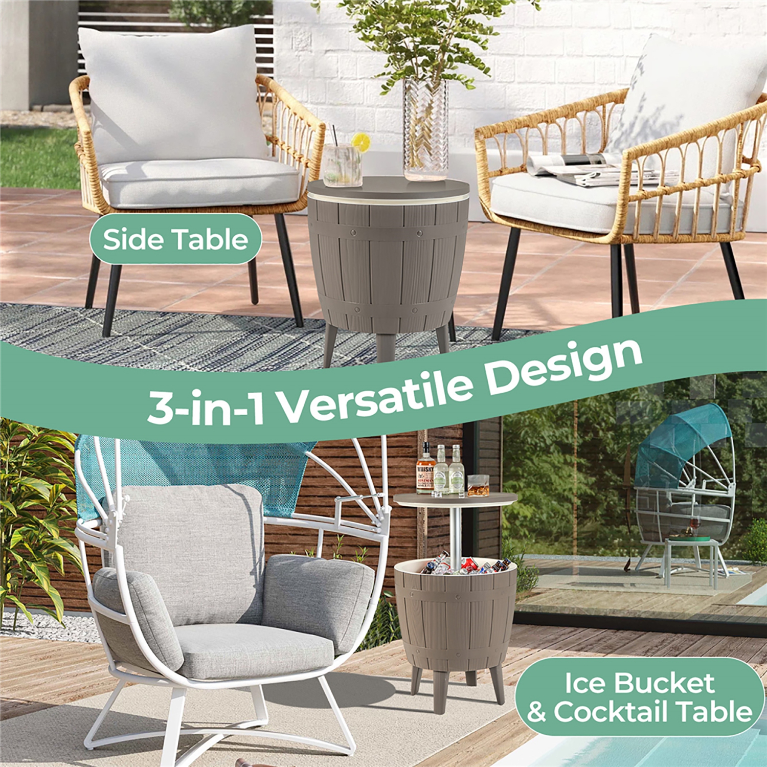 Gymax 10 Gallon Cooler Bar Table w/ Telescopic Tabletop 3-in-1 Coffee Table Ice Bucket