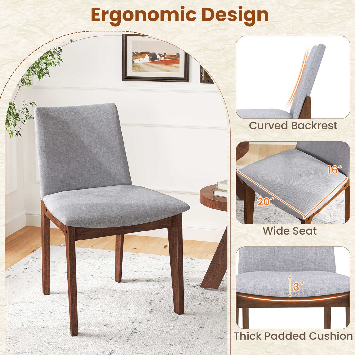 Gymax Wooden Dining Chairs of 2 w/ added Cushions High Curved Back for Dining Room