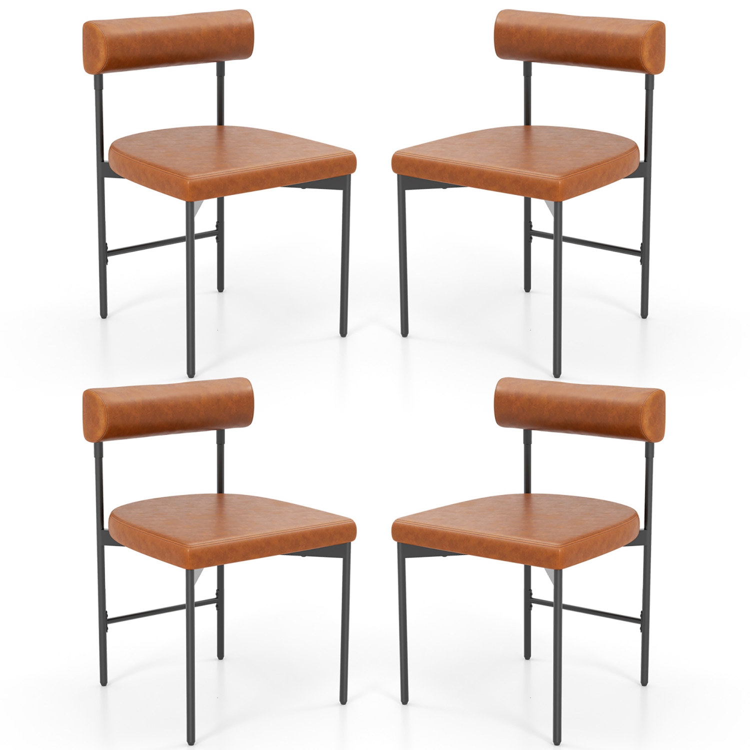Gymax Dining Chair Set of 4 Faux Leather Upholstered Kitchen Side Chair w/ Curved