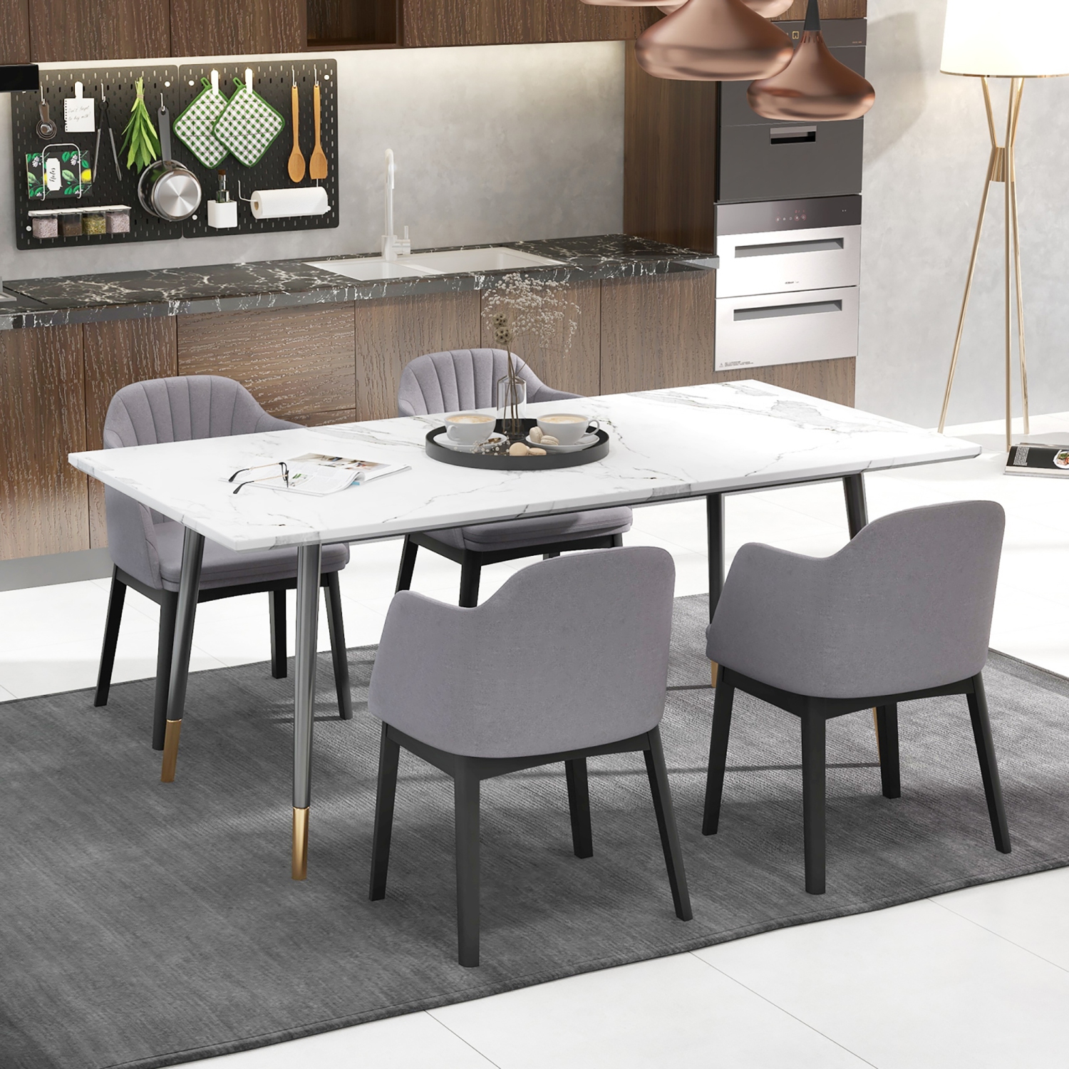 Gymax 4PCS Modern Dining Chairs Upholstered Velvet Accent Chairs w/ Curved Backrests