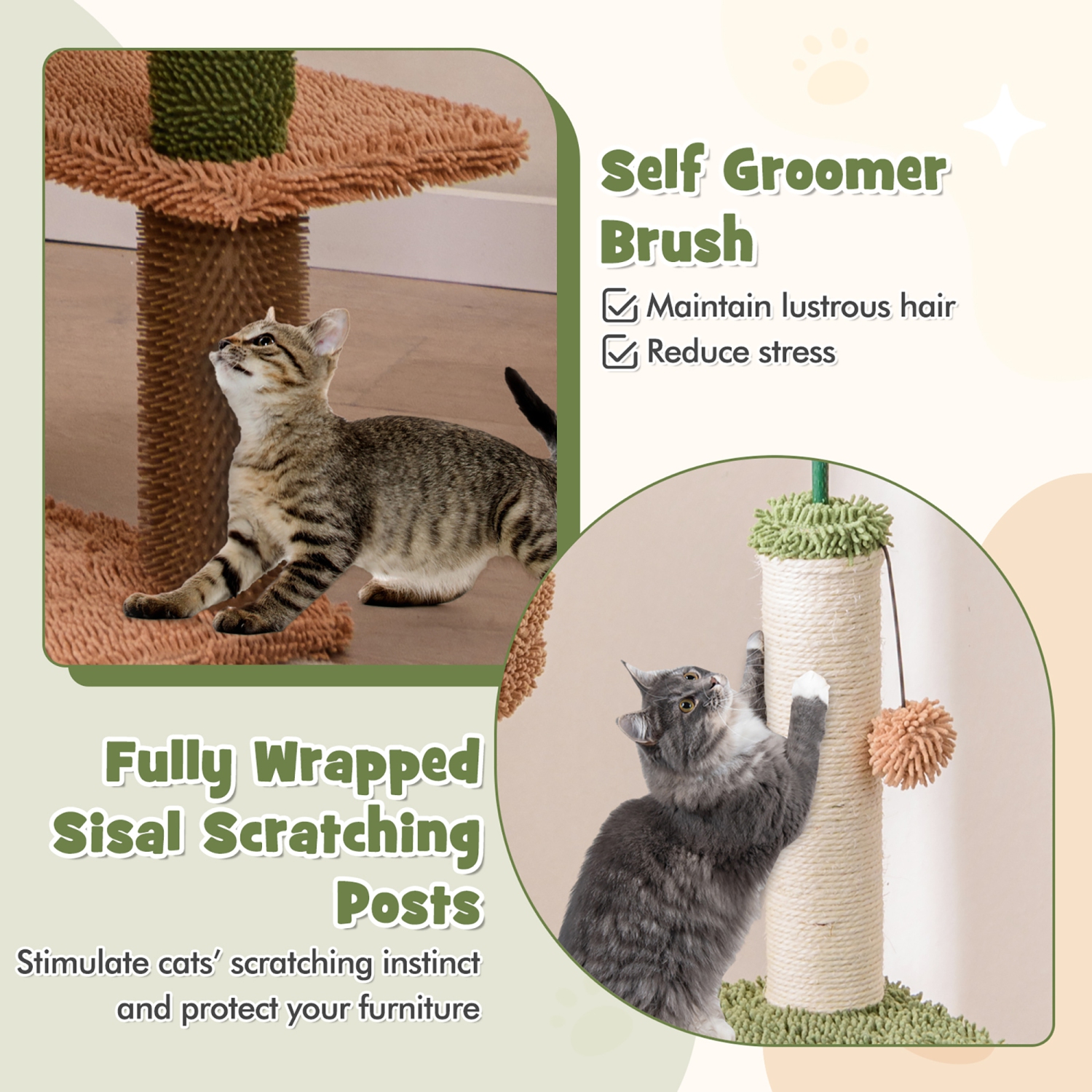 Gymax 60'' Cat Tree for Indoor Cats Cute Cat Tower w/ Sisal Scratching Posts & Rope