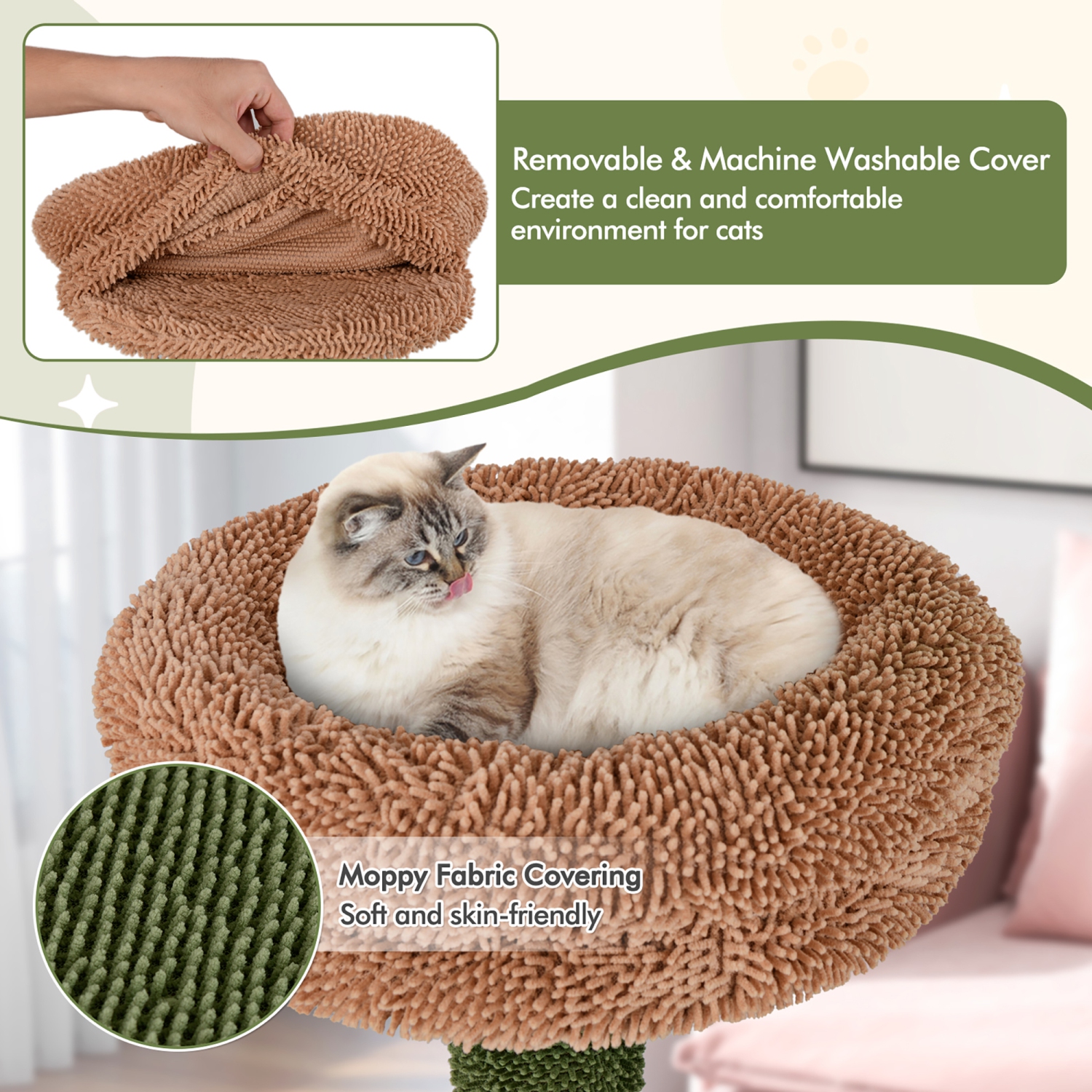 Gymax 60'' Cat Tree for Indoor Cats Cute Cat Tower w/ Sisal Scratching Posts & Rope